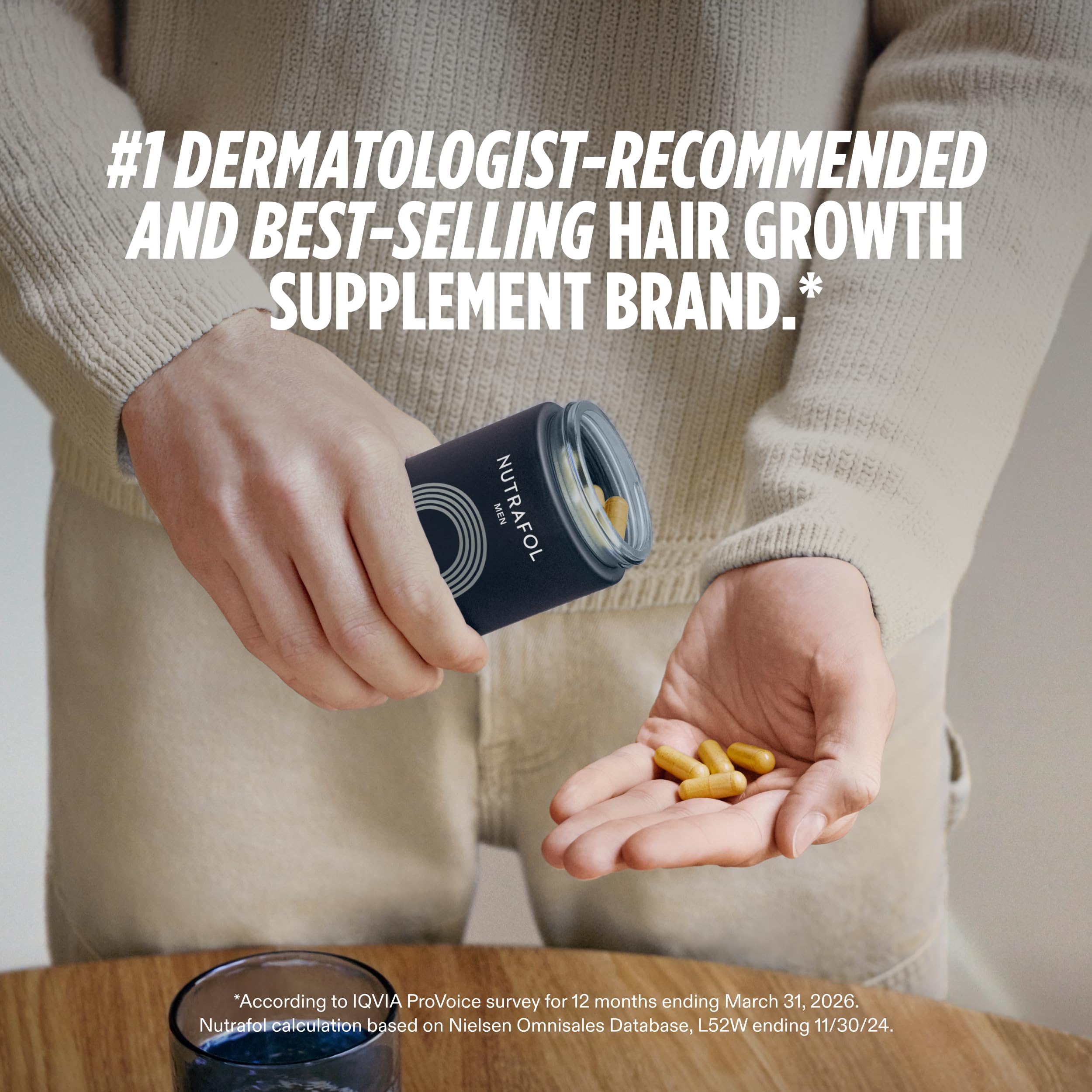 Nutrafol Men hair growth supplement bundle for ages 18-49, featuring topical hair regrowth treatment bottles on a white background.
