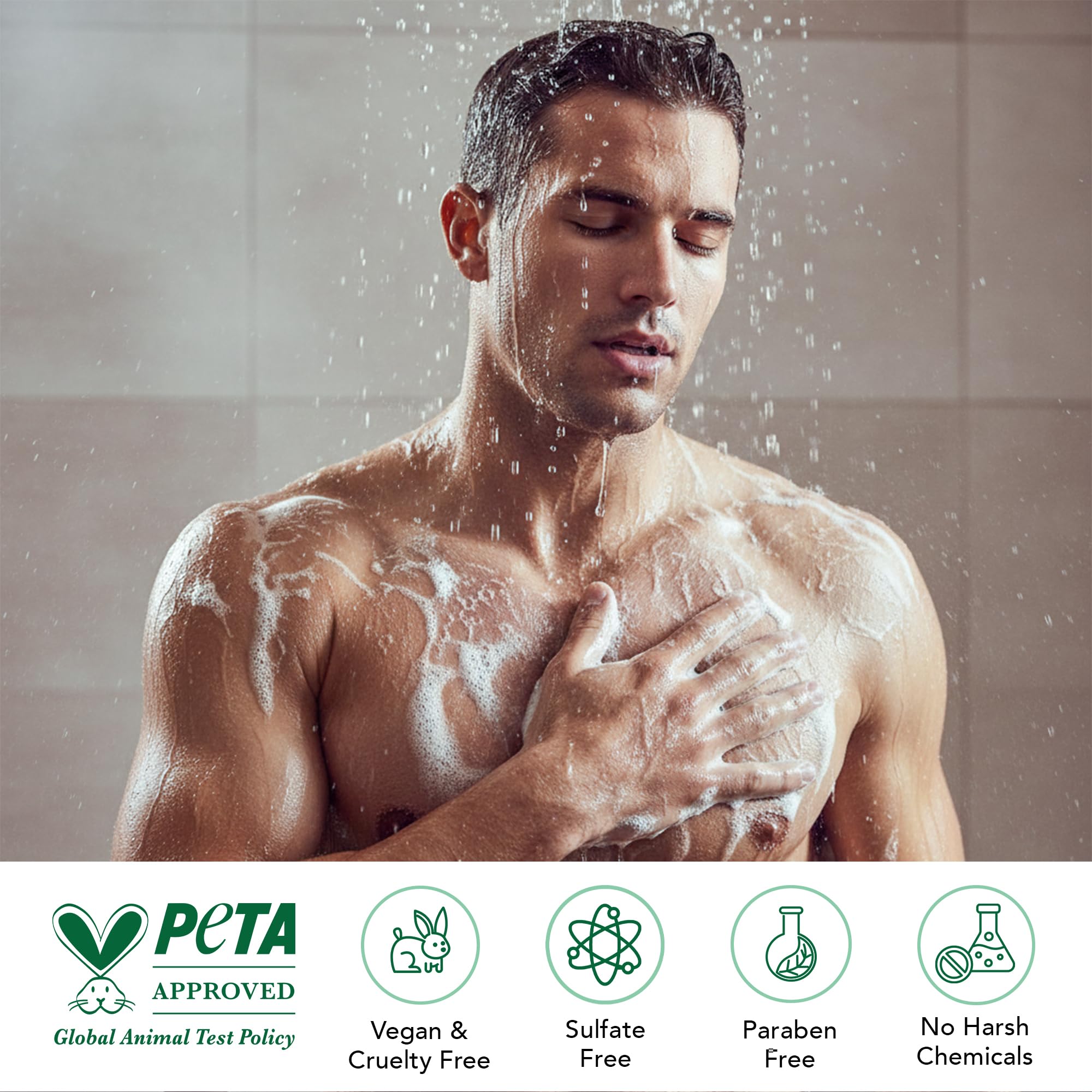 Botanic Hearth Tea Tree Body Wash in a 16 fl oz bottle, showing the clear liquid and label featuring tea tree imagery.