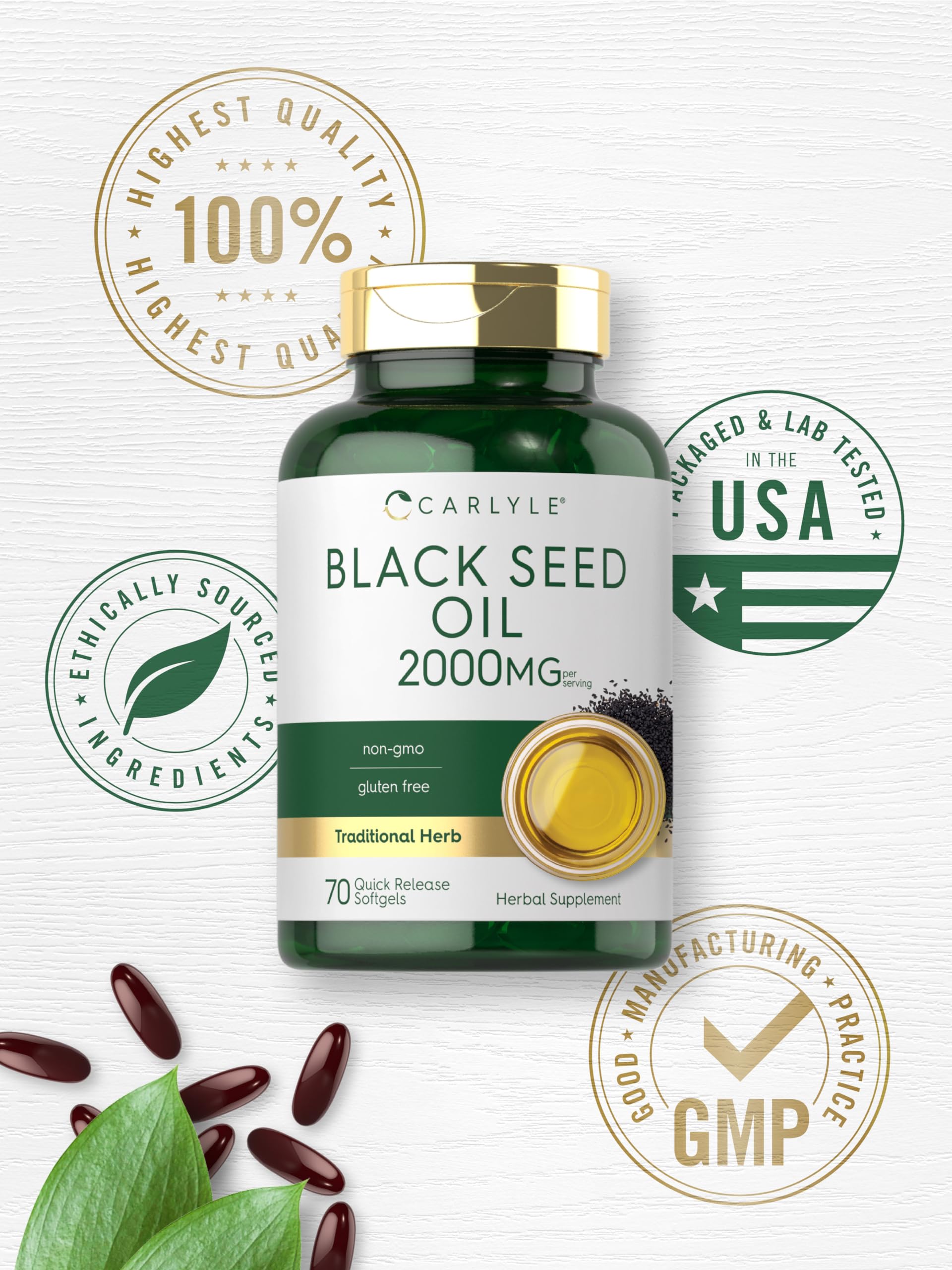 Carlyle Black Seed Oil Softgel Capsules | 2000mg | 70 Pills