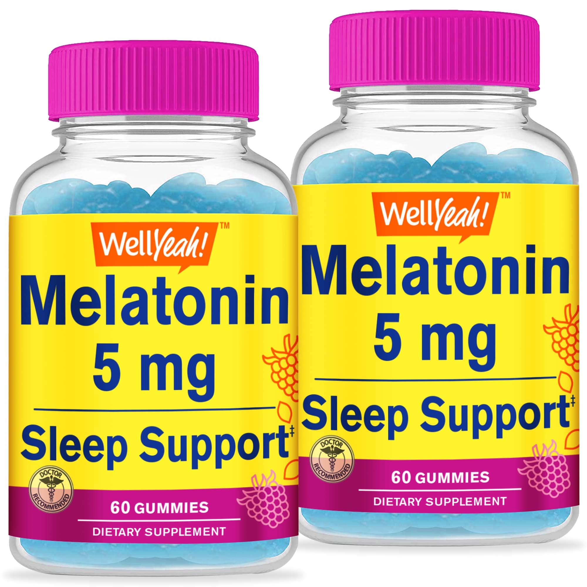 WellYeah Melatonin Gummies 5 mg 2 Pack - Raspberry Flavor - - Product Imagery