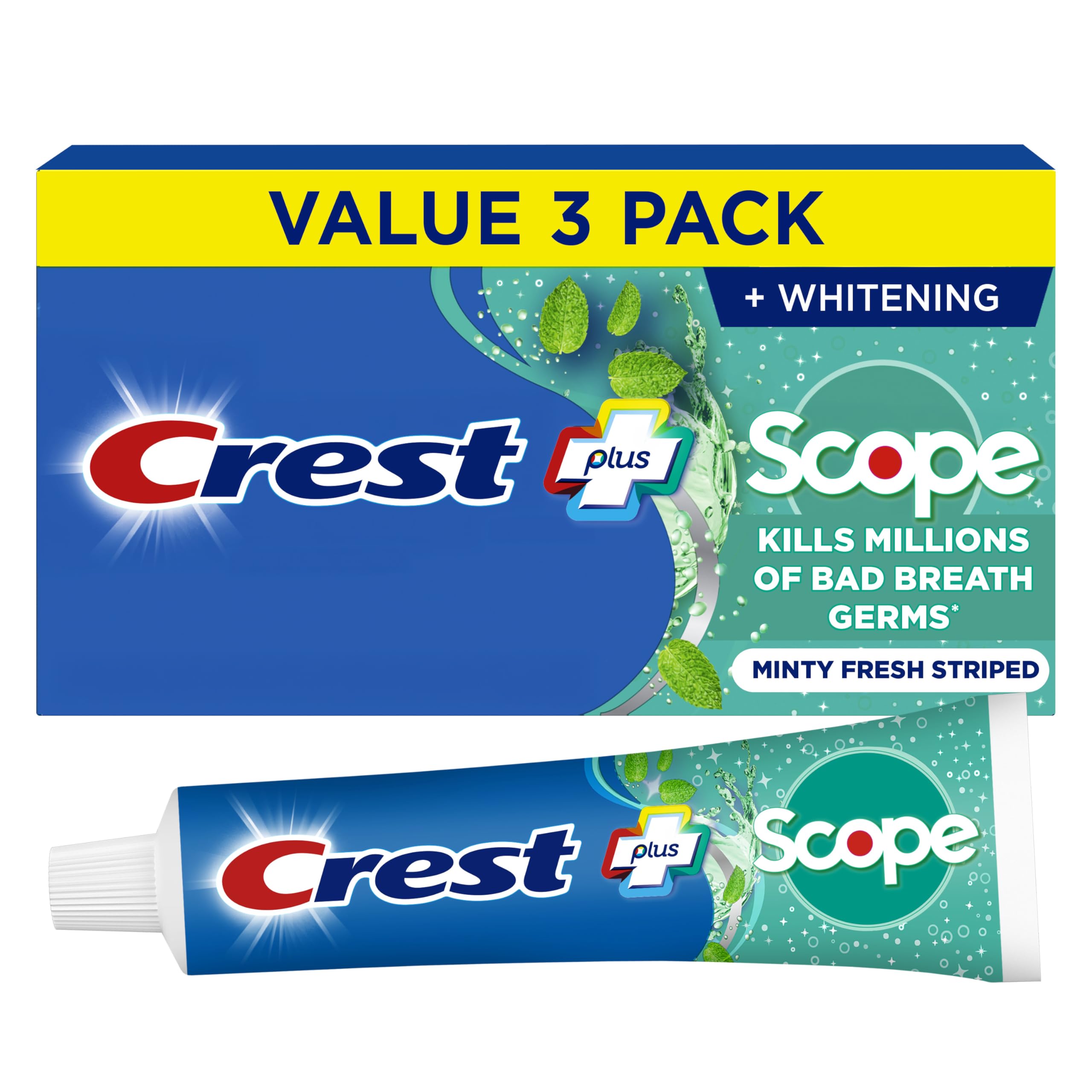 Crest + Scope Whitening Toothpaste - Pack of 3, 5.4 Oz Tubes - - Product Imagery