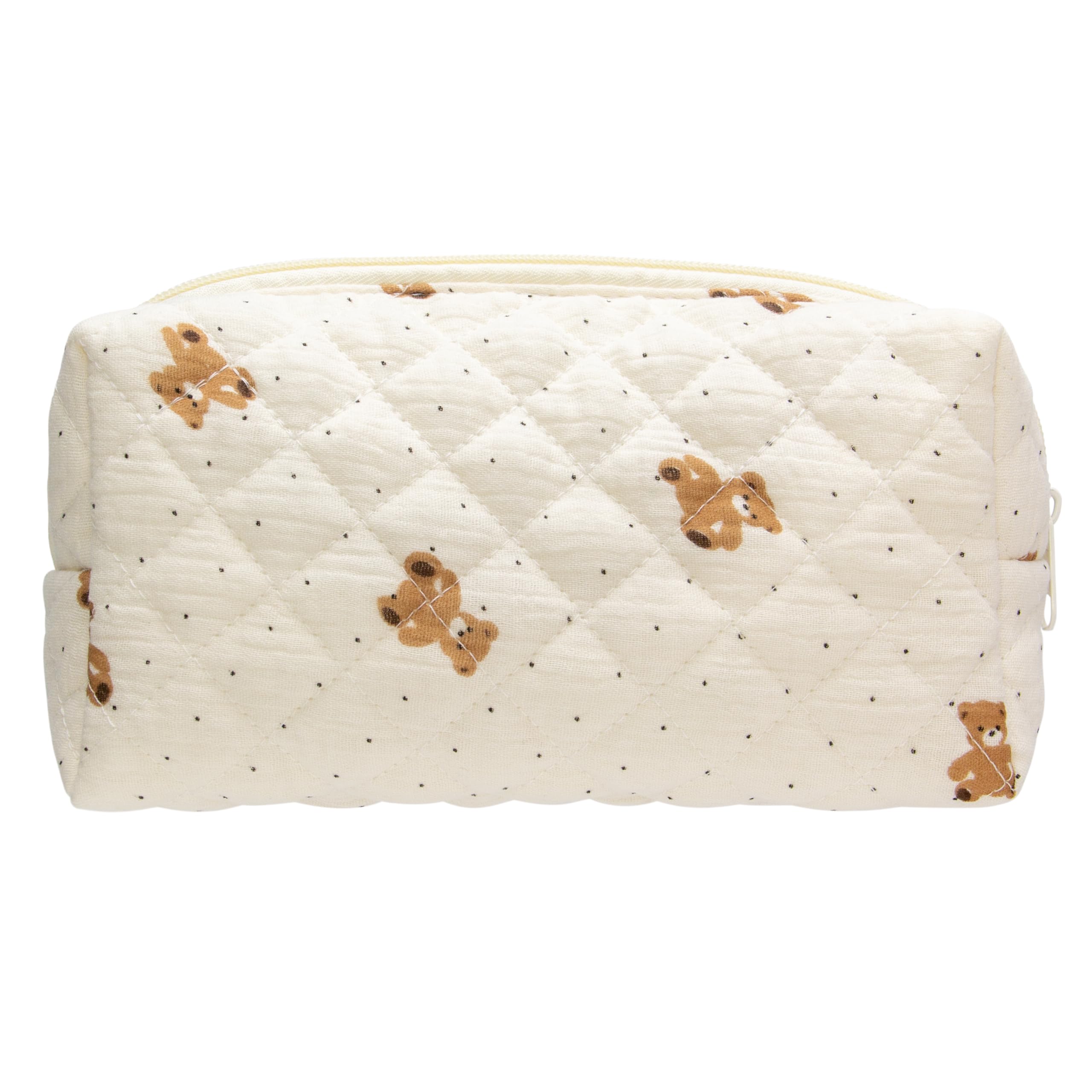 PAZIMIIK Small Quilted Makeup Bag,Zipper Cosmetic Pouch,Gauze - Product Imagery