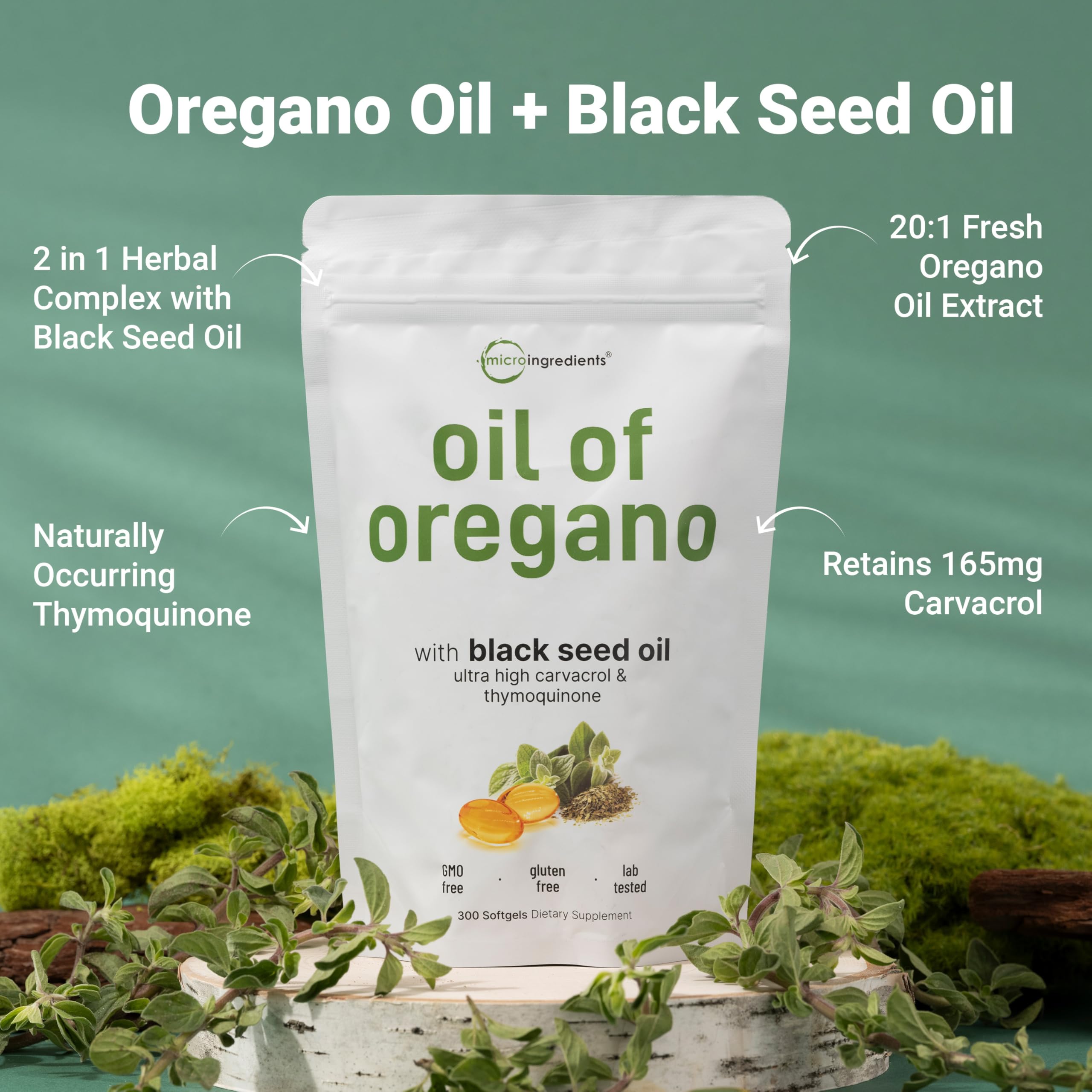 Micro Ingredients Oil of Oregano with Black Seed Oil, 300 Softgels