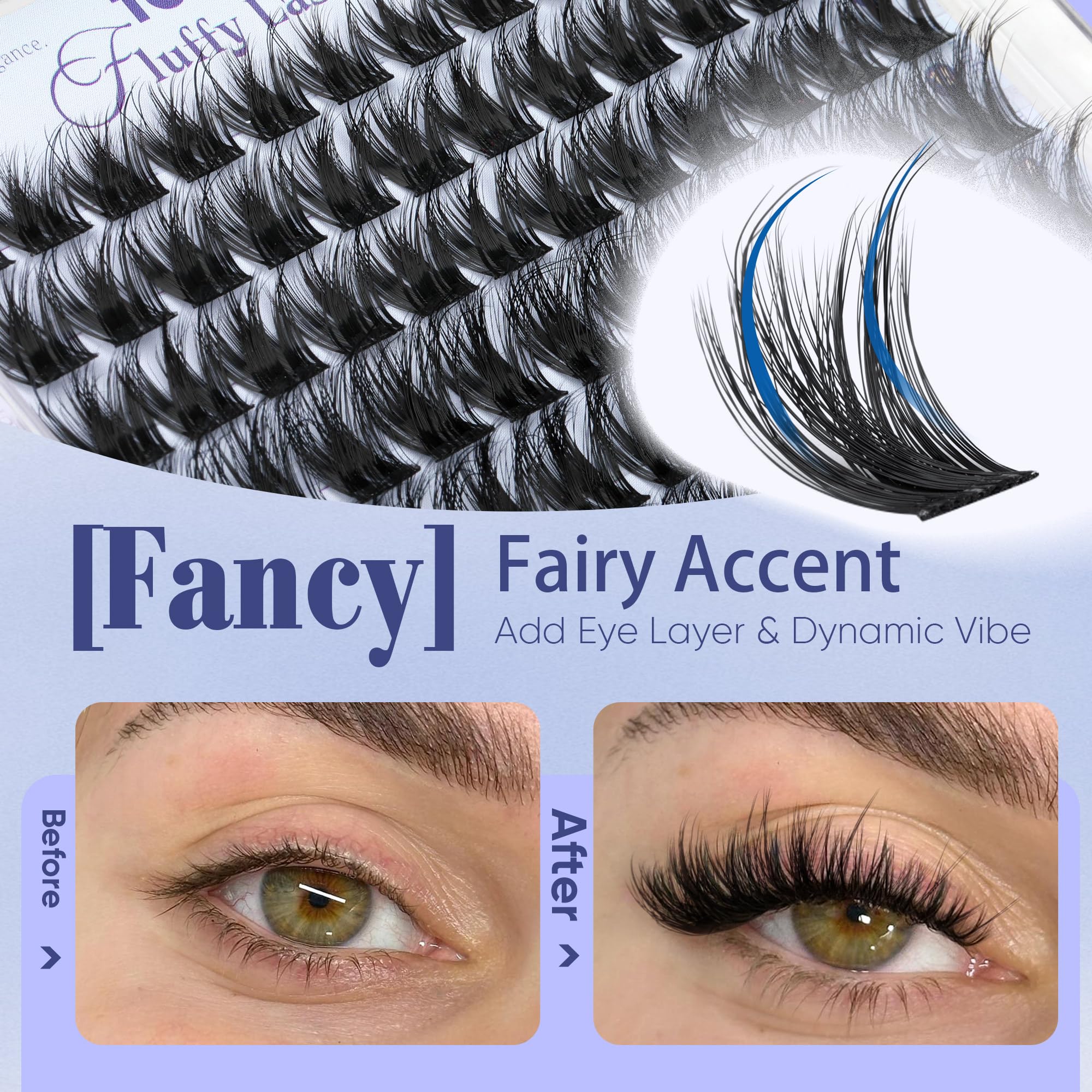 TOOCHUNAG Fluffy Lash Clusters false eyelash with wispy, D curl design, showcasing natural, voluminous eyelash enhancement.