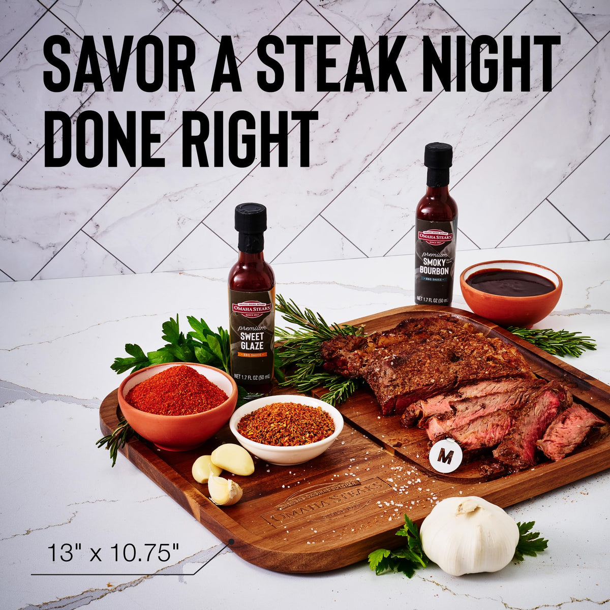 Omaha Steaks Grilling Gift Set Steak Plate BBQ Sauces - Thoughtfully Official Imagery - 4