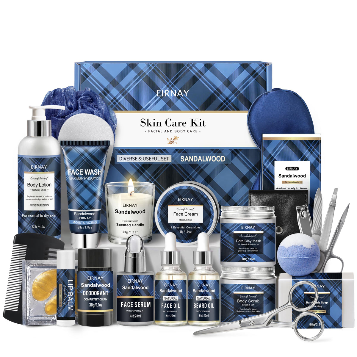 EIRNAY Gift for Men, Spa Gifts for Men Dad, 21Pcs Sandalwood Bath & Body Gift Set – product photo (Sets &amp; Kits)