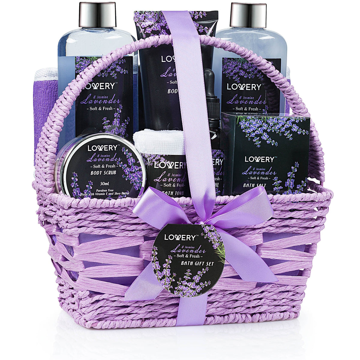 LOVERY Gifts for Her, Spa Gift Basket, Luxury 9pc Bath & Body Set For Women & Men, Lavender & Jasmine Scent With Shower 