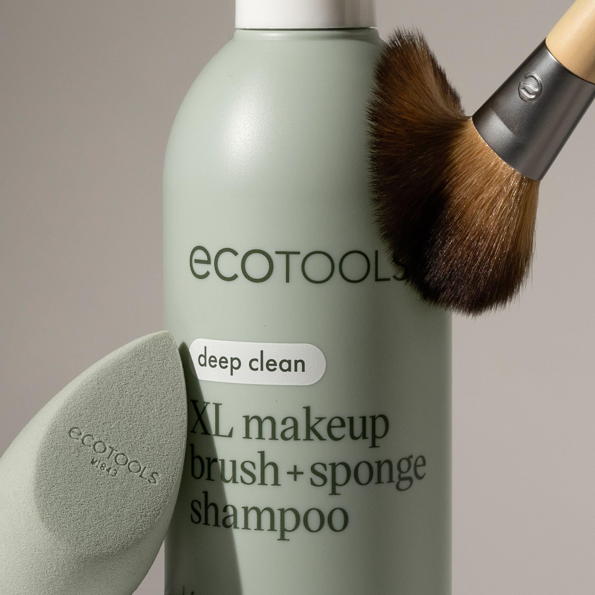 EcoTools XL makeup brush cleanser and sponge shampoo in a 16 fl oz bottle, fragrance-free, for gentle cleaning of beauty tools.