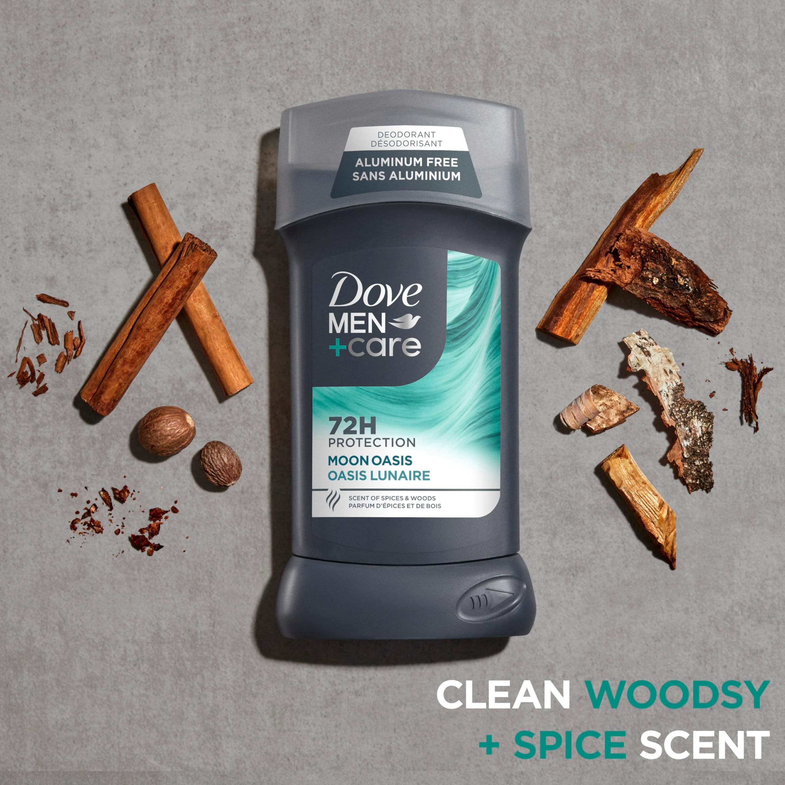 Dove Men+Care Moon Oasis aluminum-free deodorant 4-pack, natural body deodorant sticks for men with fresh scent.
