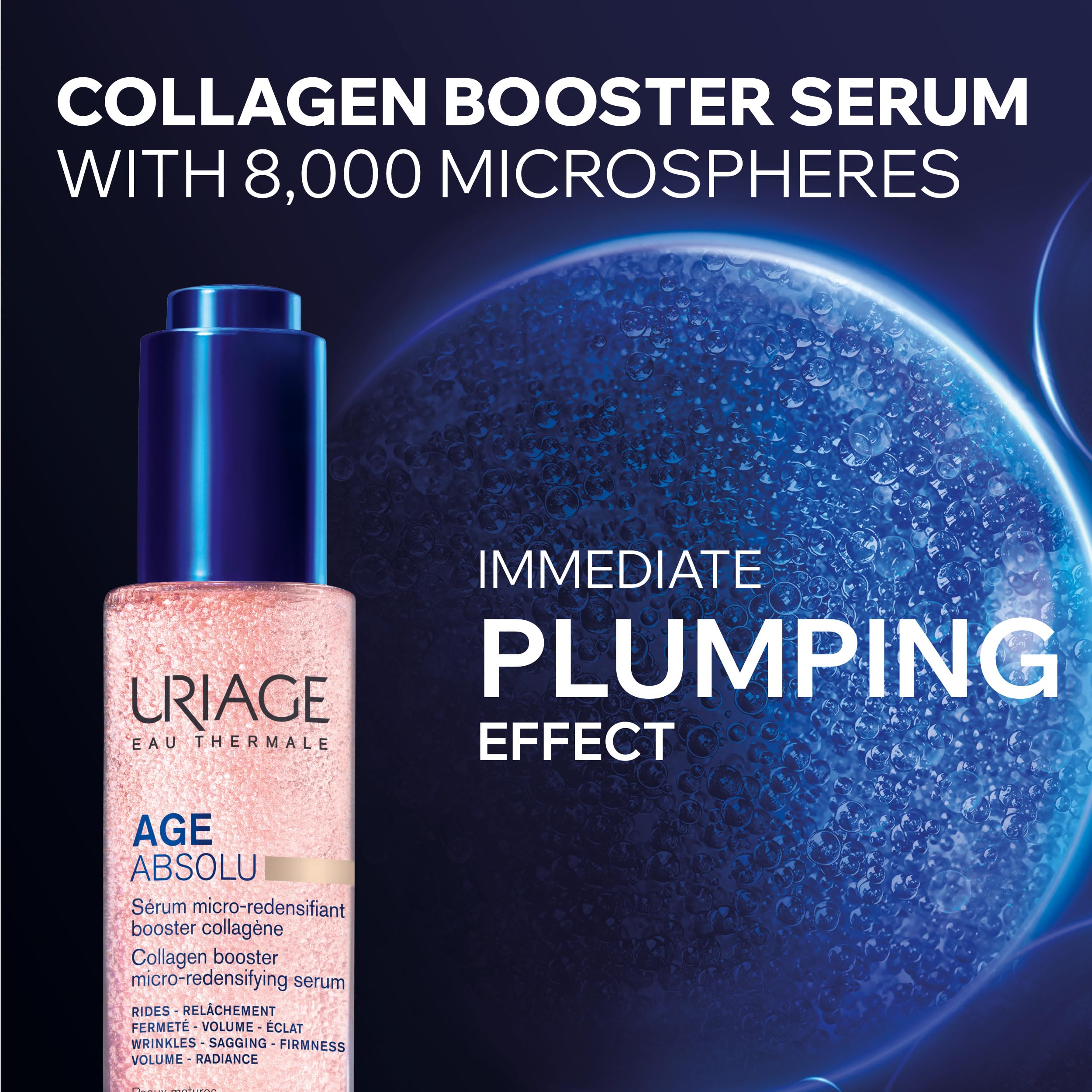 Uriage Age Absolu Collagen Booster Micro-Redensifying Serum With Procollagen Peptides & Retinol, Plumping Effect, Wrinkles, Radiance, Volume, Non-Greasy Finish