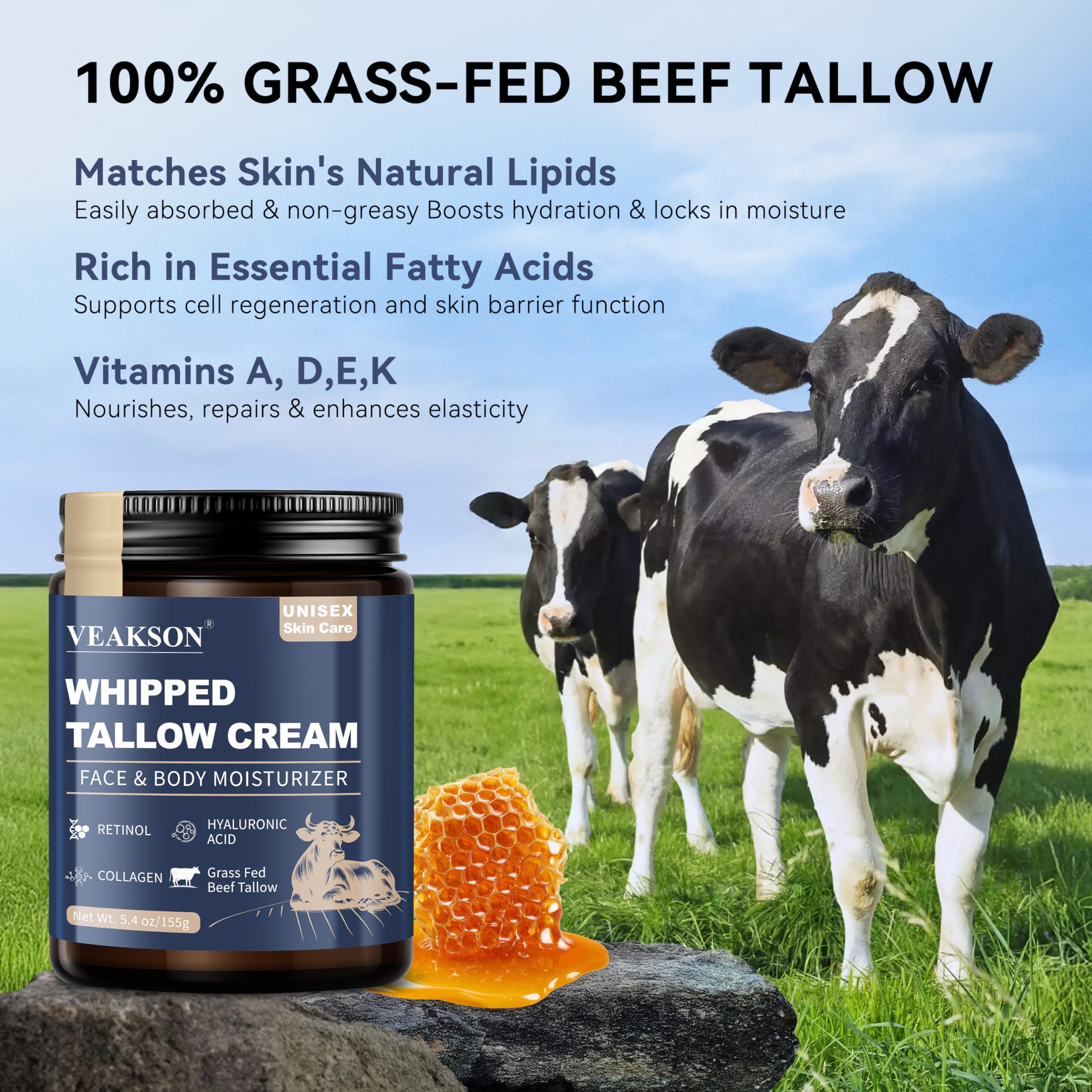 Beef Tallow & Honey Balm – Anti-Aging Face Moisturizer 5.4oz