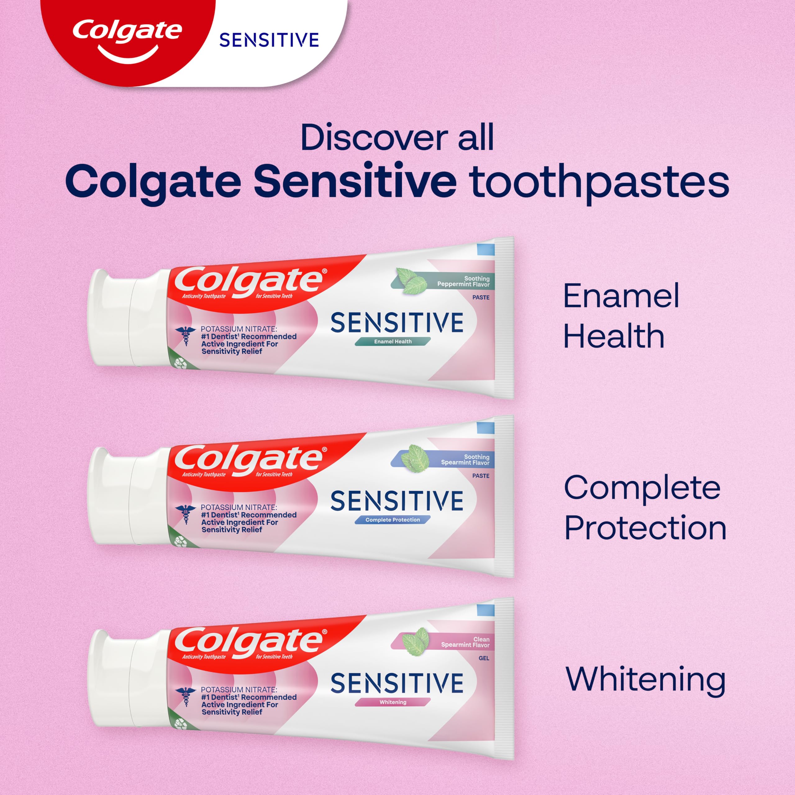 Colgate Whitening Sensitive Toothpaste Gel, Clean Spearmint, 3 Pack, 6 oz
