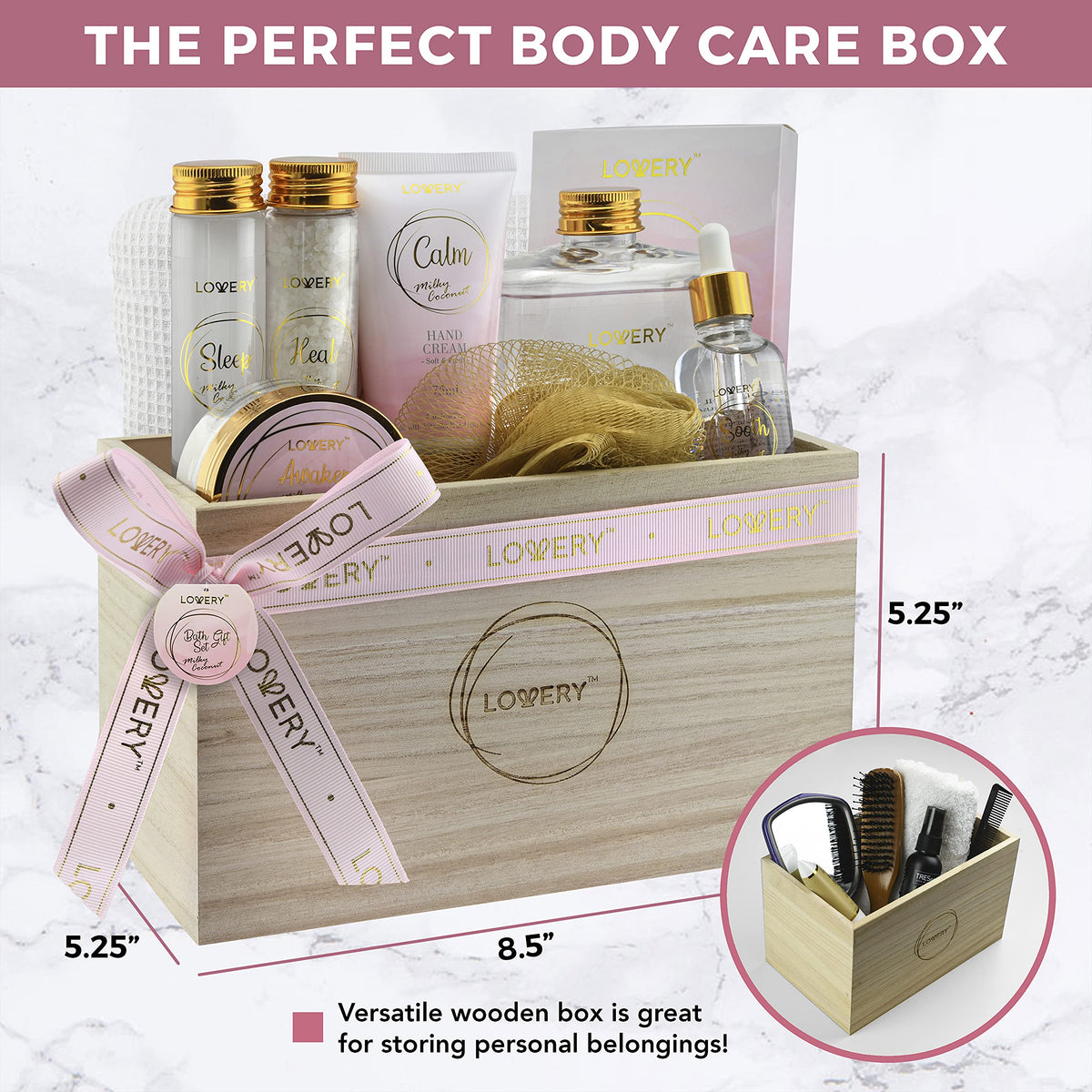 LOVERY Luxury Bath Gift Set - Home Spa Gift Basket with Milky Coconut Scent, Vitamin E & Shea Butter with Shower Gel, Ba