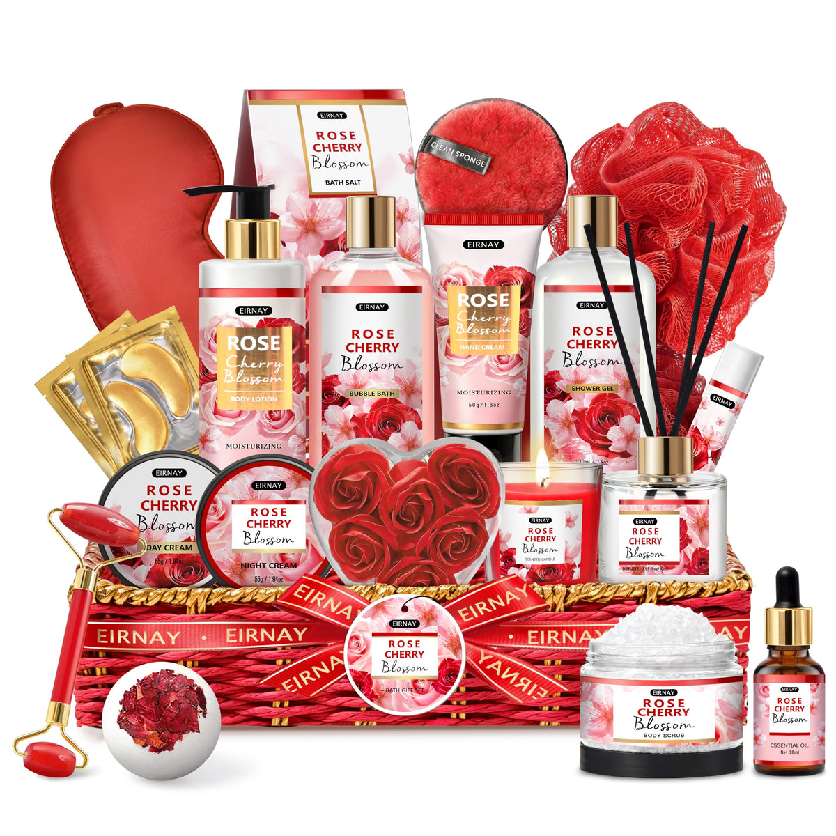 EIRNAY Gift for Women, 21pcs Rose & Cherry Blossom Spa Gift Baskets for Women – product photo (Sets &amp; Kits)