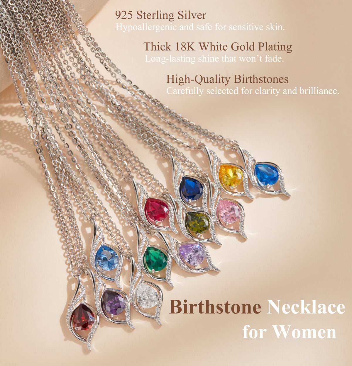 yoalincy Birthstone Necklaces for Women Infinity Pendant S925 Sterling Silver Teardrop Pendant Necklace Anniversary Birt