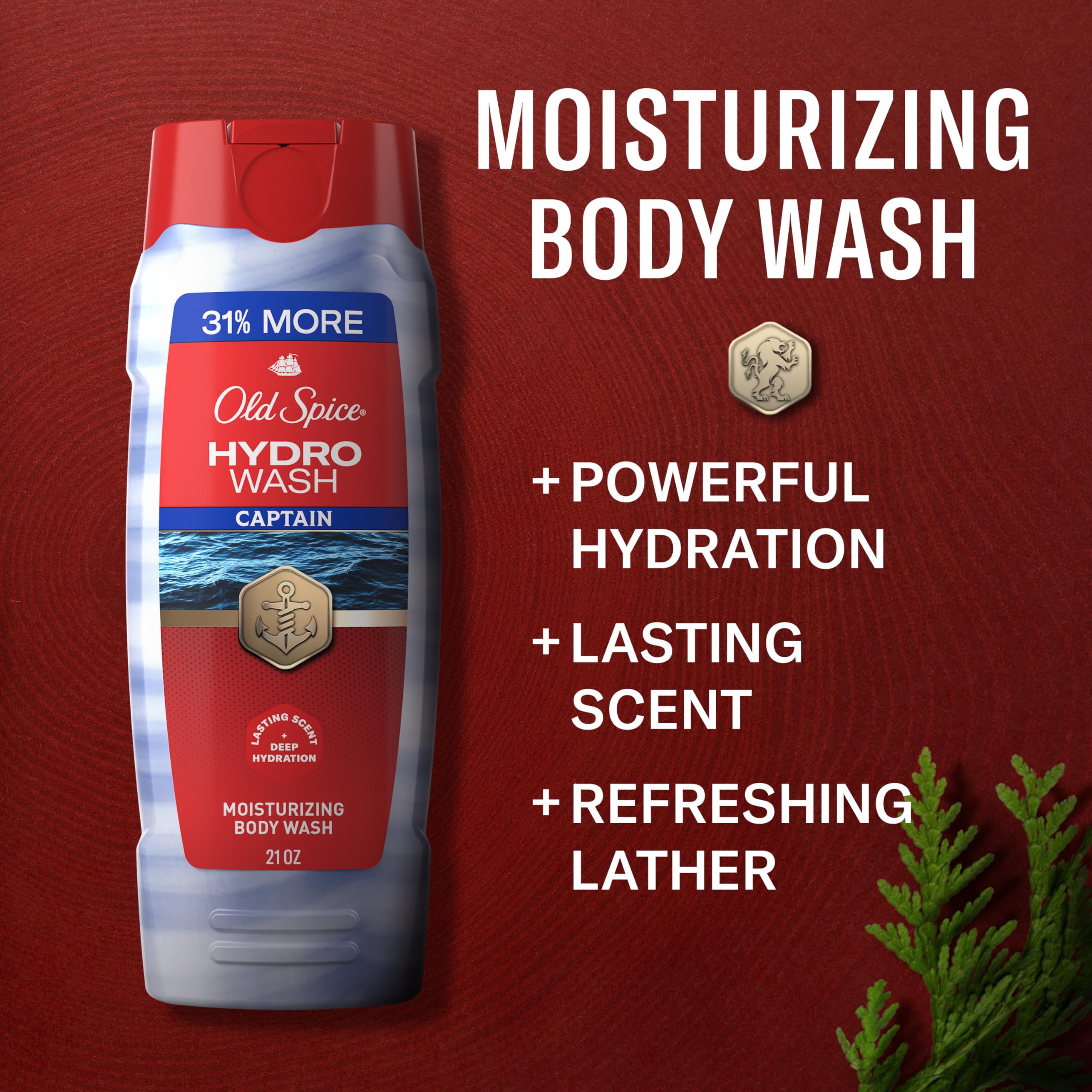 Old Spice Hydro Wash moisturizing body wash for men with ocean mist and bergamot scent, 21 oz, pack of 4, 2-in-1 deep hydration and scent