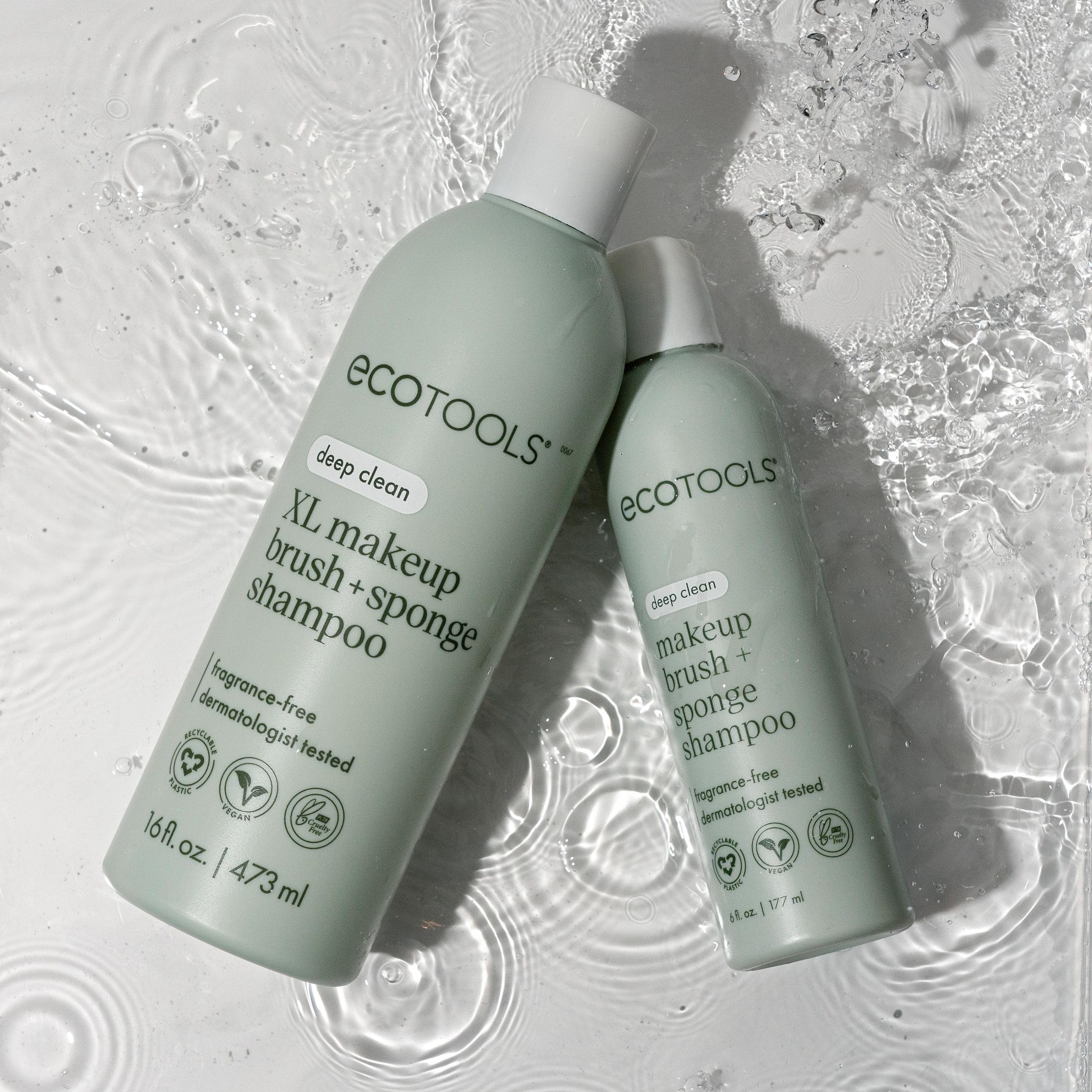 EcoTools XL makeup brush cleaner and sponge shampoo in a 16 fl oz fragrance-free bottle for gentle, effective brush cleaning.