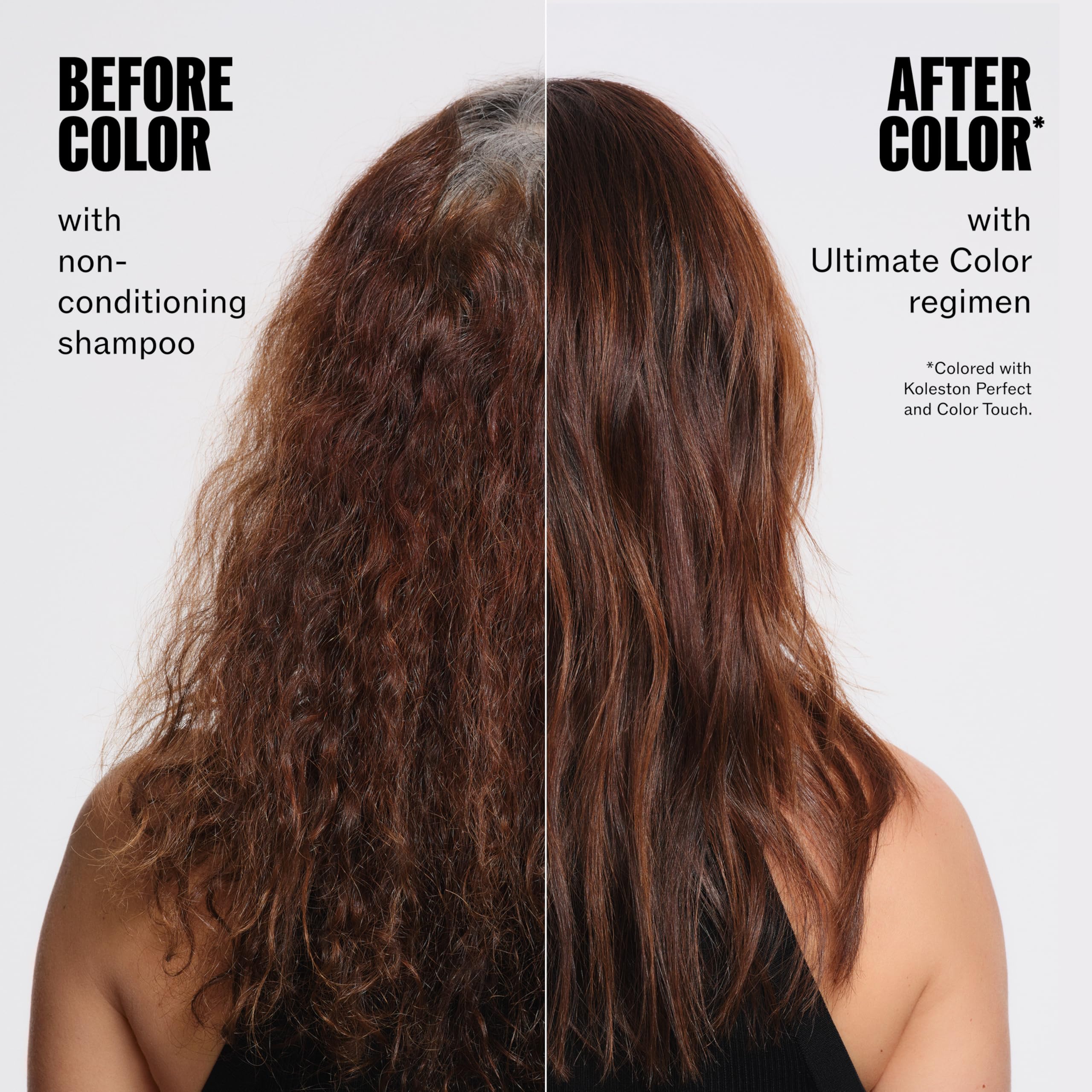 Wella Professionals Ultimate Color Shine Spray on smooth, shiny hair, enhancing color and providing a sleek finish.