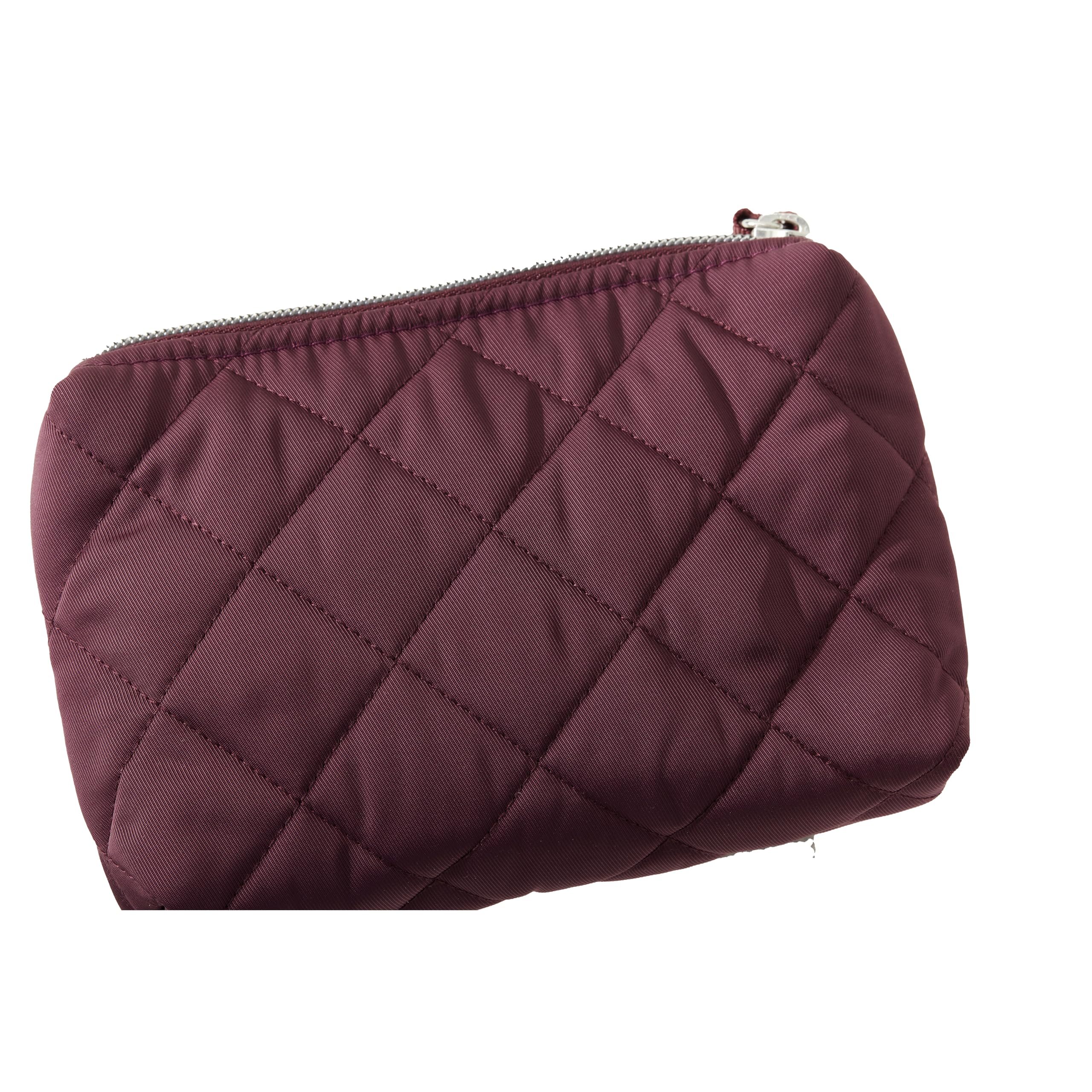 Vera Bradley Performance Twill cosmetic makeup organizer bag in raisin with multiple compartments and zipper closure.