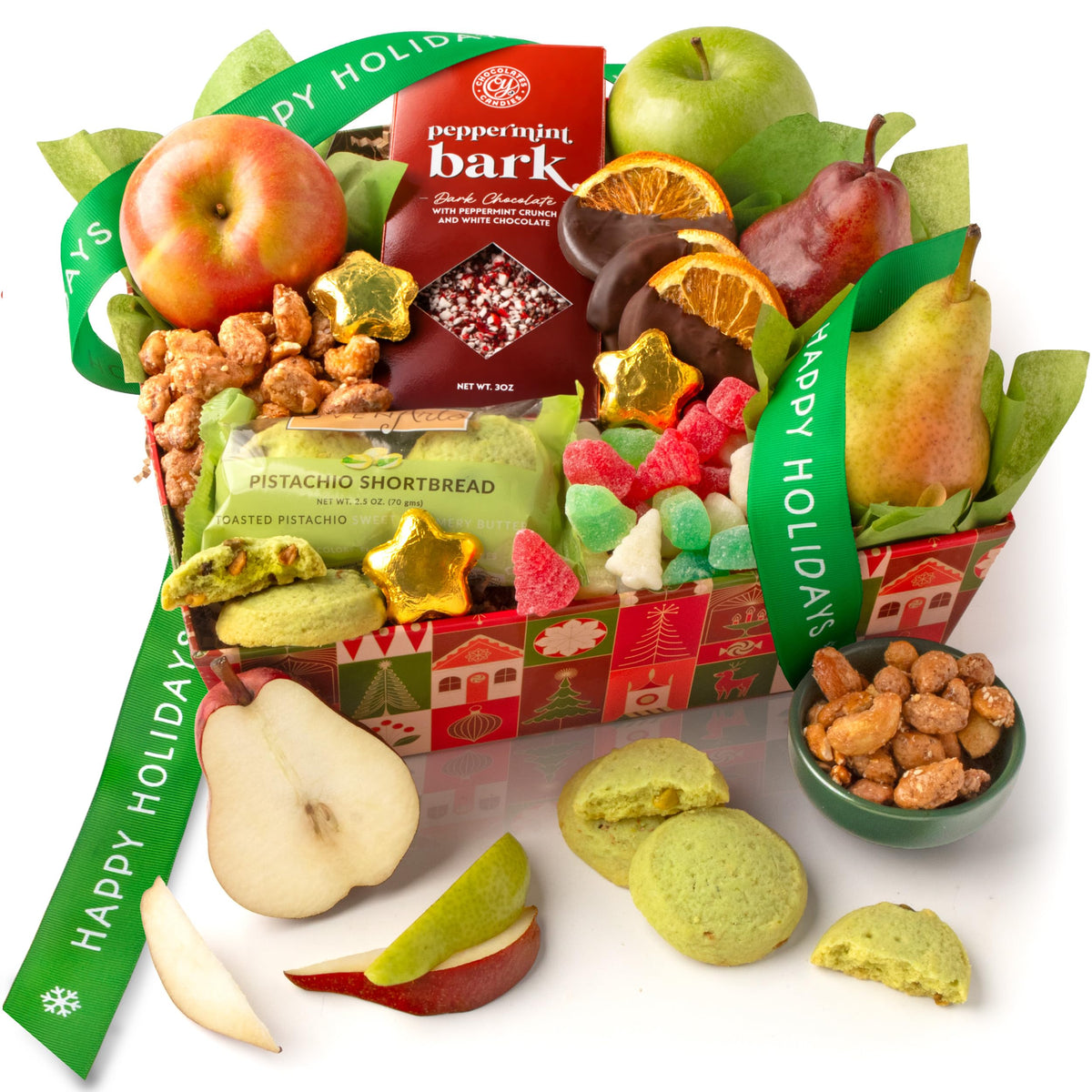 Holiday Treasures Fruit and Sweets Gift Basket with Happy - A Gift Inside Official Imagery - 2