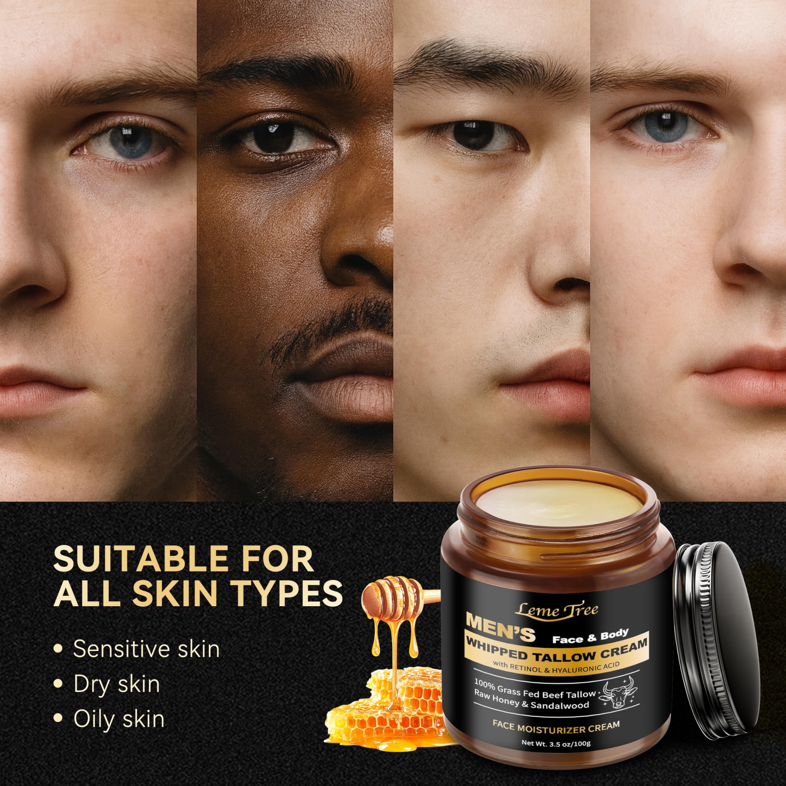 Men's Beef Tallow Face Cream – Retinol & Sandalwood