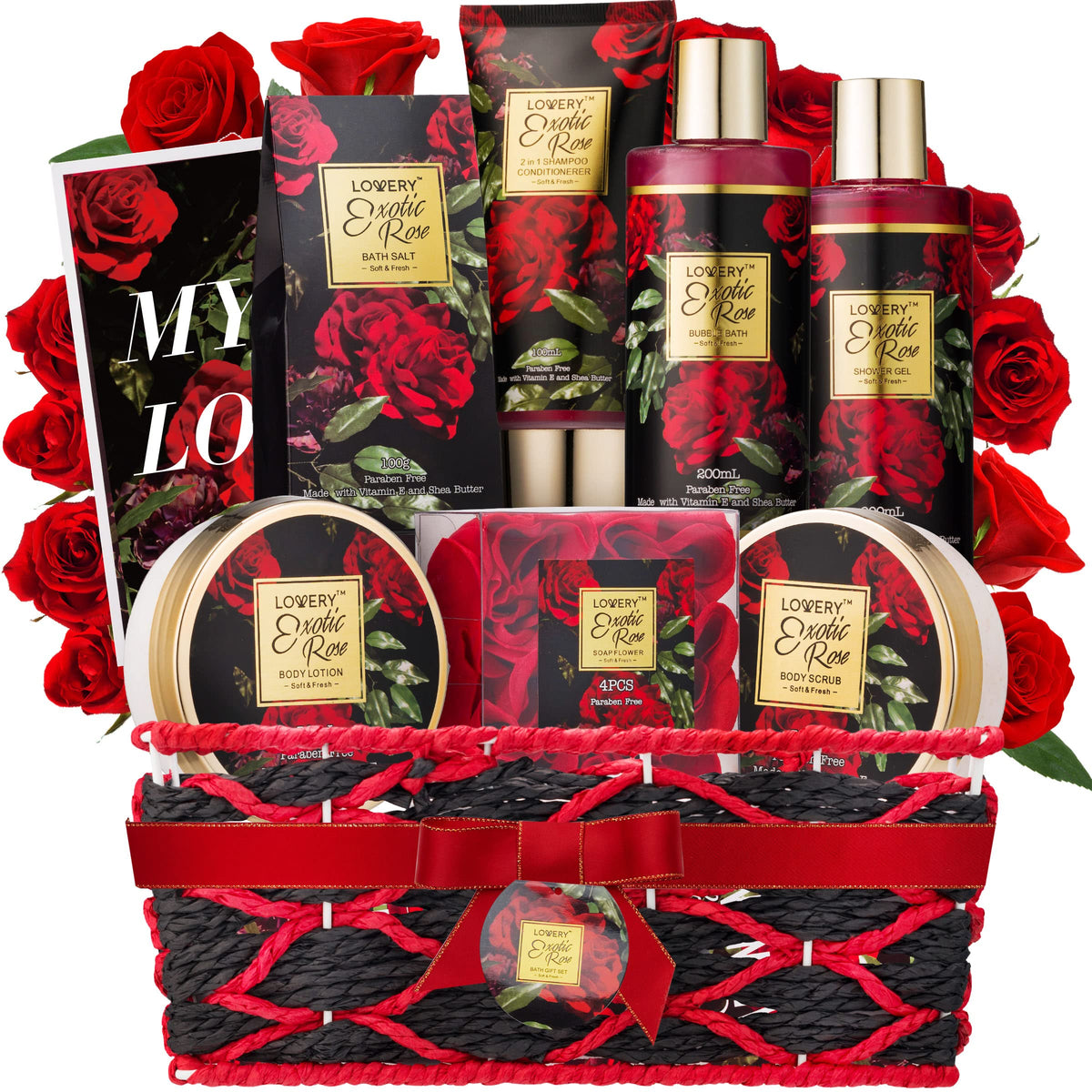 LOVERY Mothers Day Gifts from Daughter and Son, Spa Bath and Body Gift Set, Exotic Rose Gift Basket for Women & Men, Tha