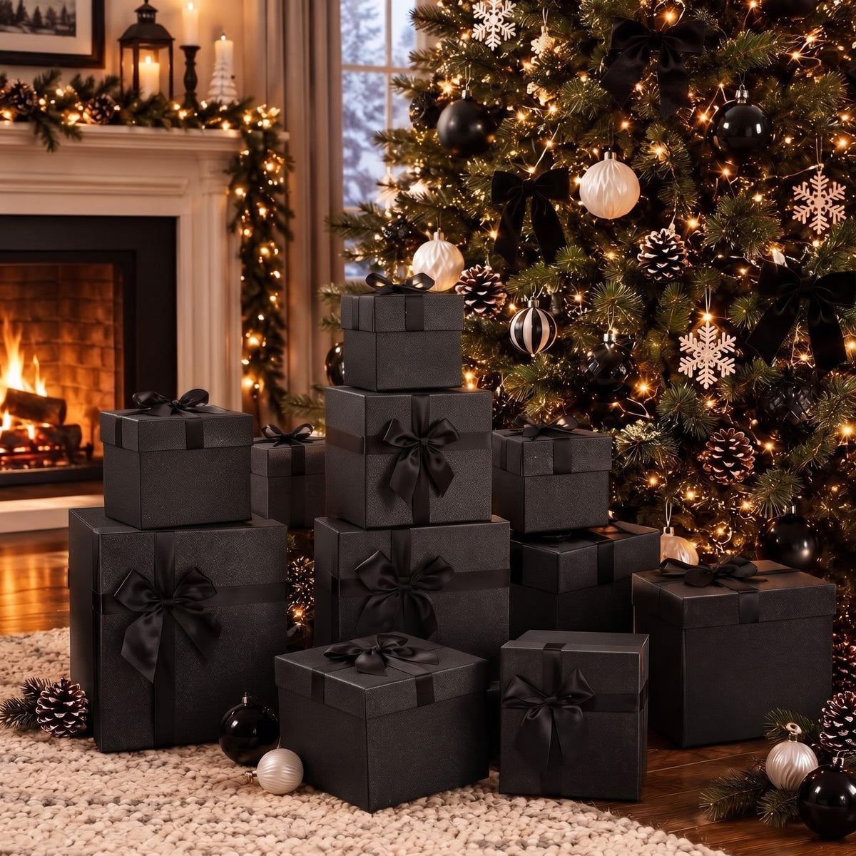 Tenceur 10 Pcs Xmas Gift Box with Lid Bow Black 10 Size - Tenceur Official Imagery - 1