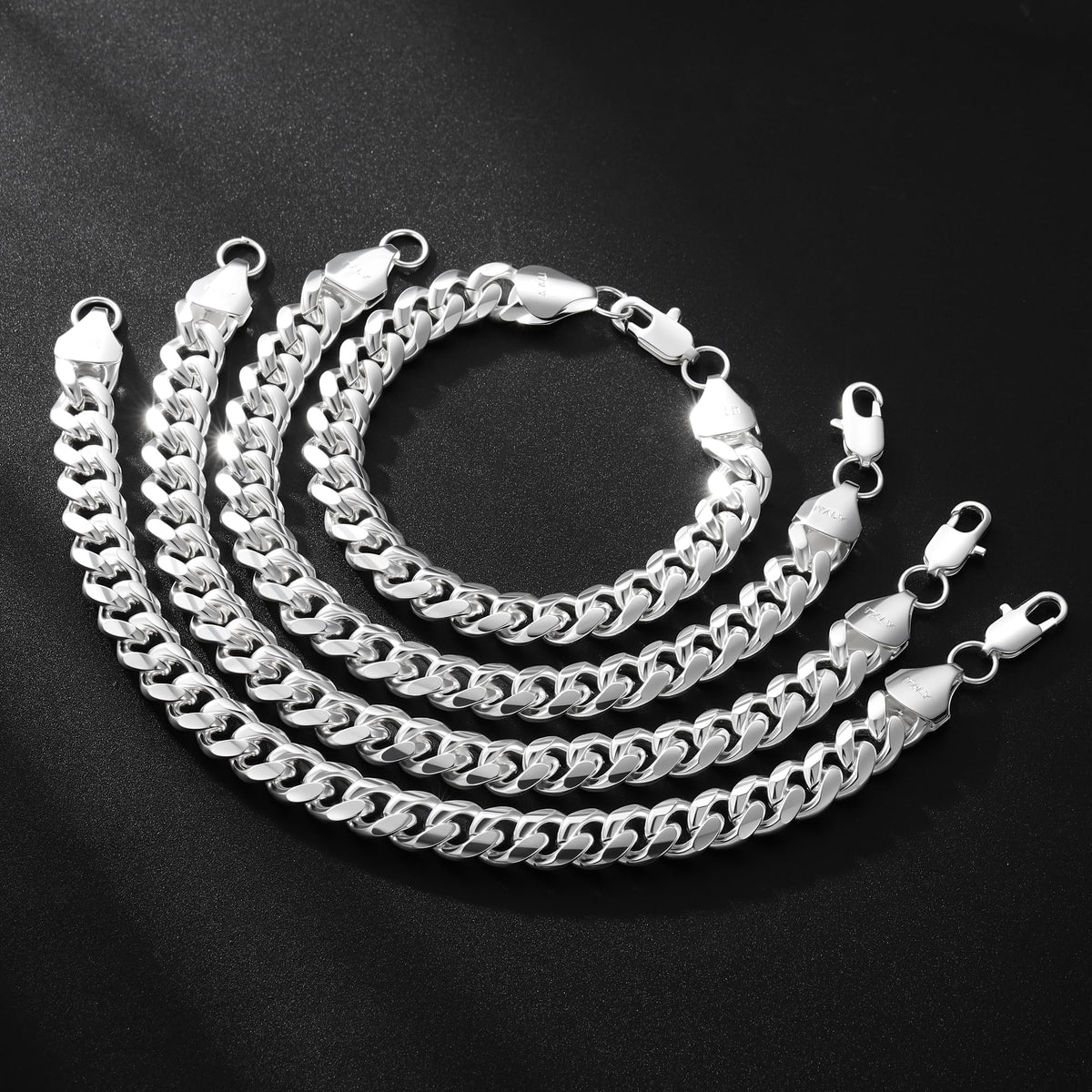 FTPWP S925 Sterling Silver Chain Bracelet for Men - 10mm Cuban Link – back view and specifications