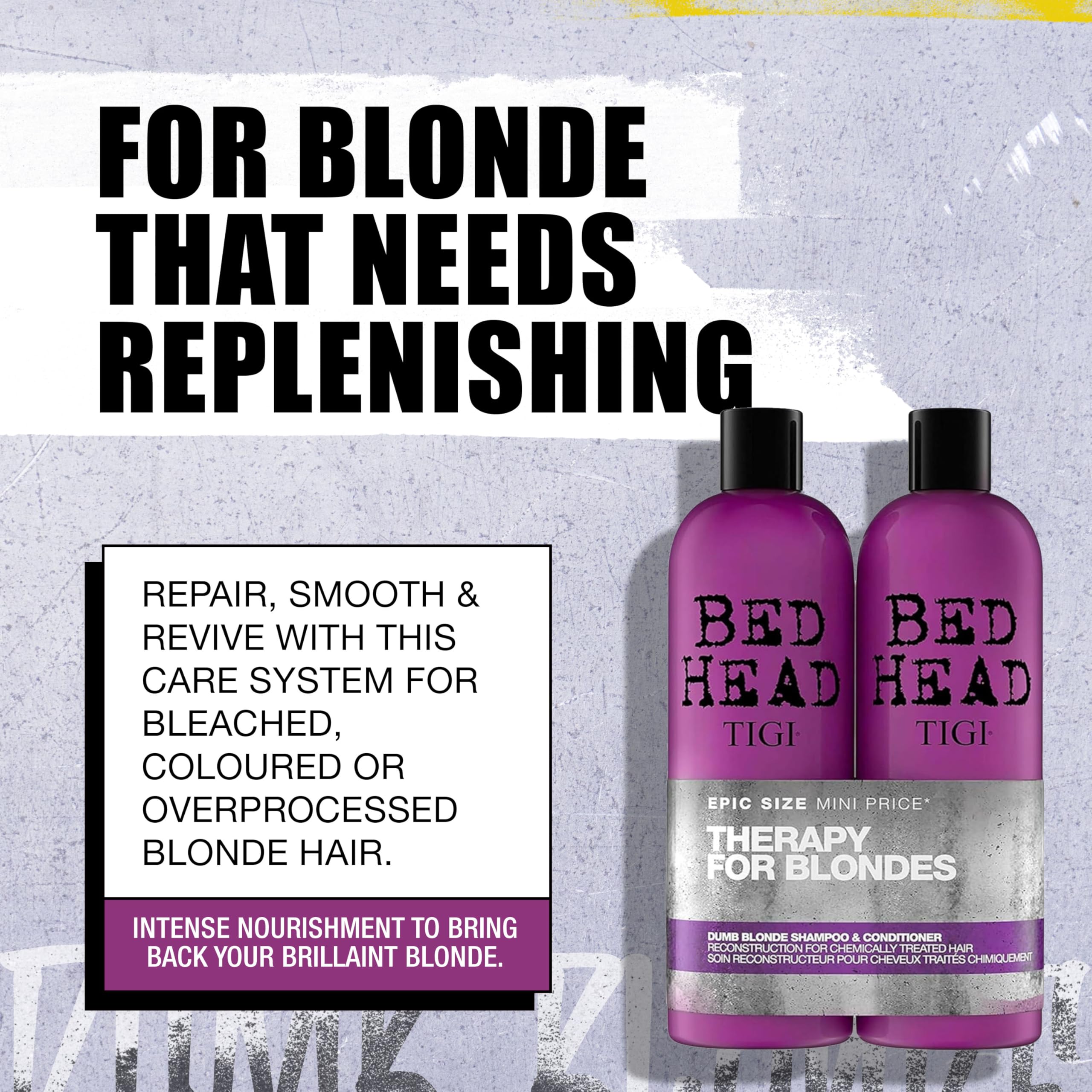 Bed Head by TIGI Dumb Blonde Restoring Shampoo and Conditioner Duo for Damaged Blonde Hair, 25.36 fl oz