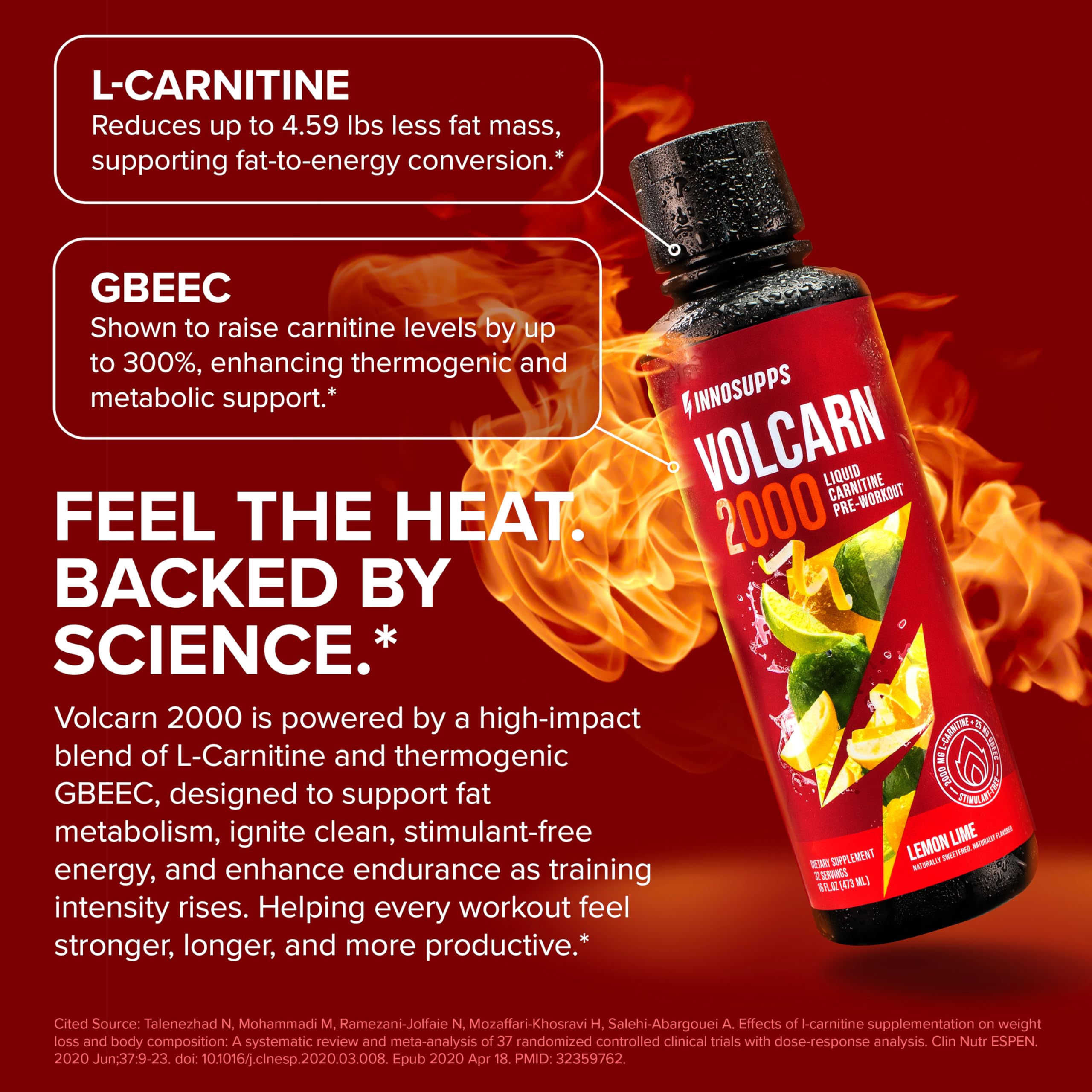 Volcarn 2000 L-Carnitine Liquid Energy, Lemon Lime, 32 Servings