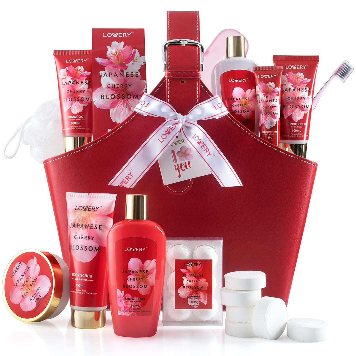 LOVERY Home Spa Kit Gift Set, Japanese Cherry Blossom Bath Set, 25Pcs Shower Gel Body Lotion Shower Steamers Shampoo Too