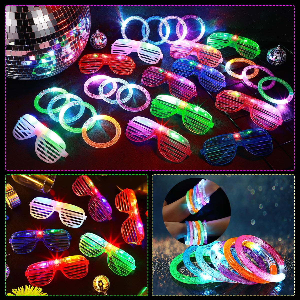 Honoson 96 Pack Glow in the Dark Party Supplies for Adults, Vibrant Color – back view and specifications