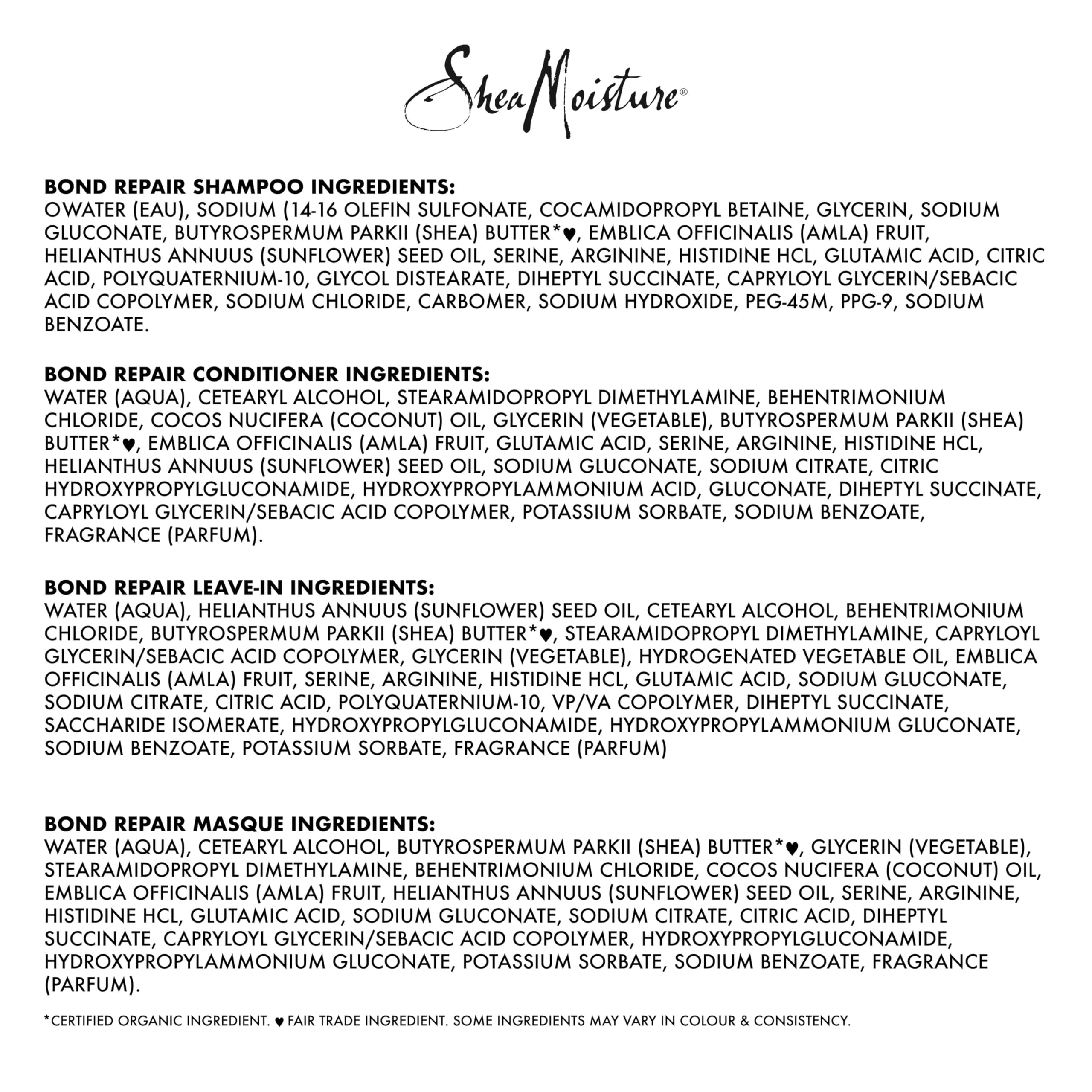 SheaMoisture Bond Repair Kit with Amla Oil, 4-piece hair cleaner and conditioner set for damaged and strengthened hair.