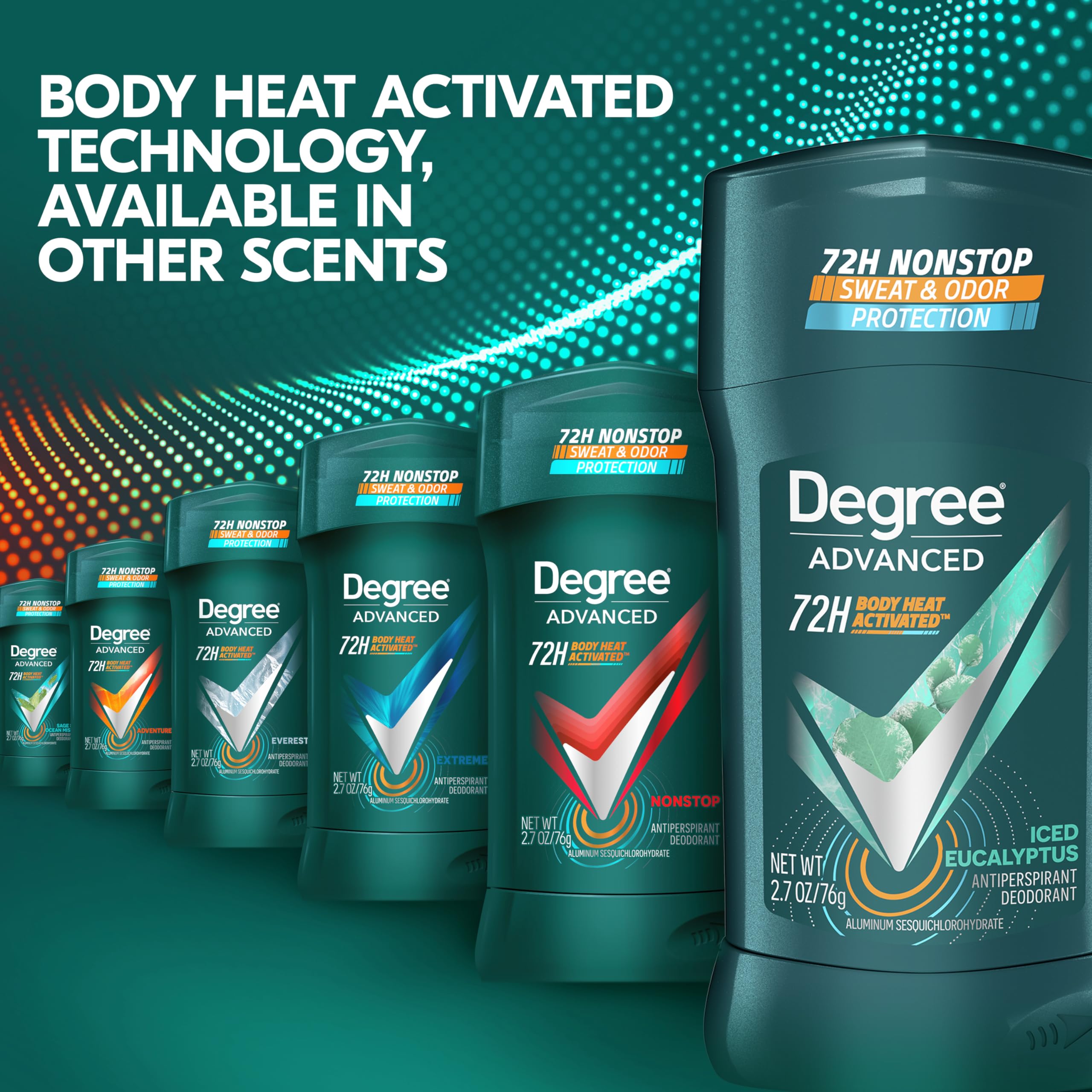 Degree Men Advanced Antiperspirant Deodorant Stick Ice Eucalyptus 4 Count 72-Hour Sweat and Odor Protection Deodorant for Men with Body Heat Activated Technology 2.7 oz