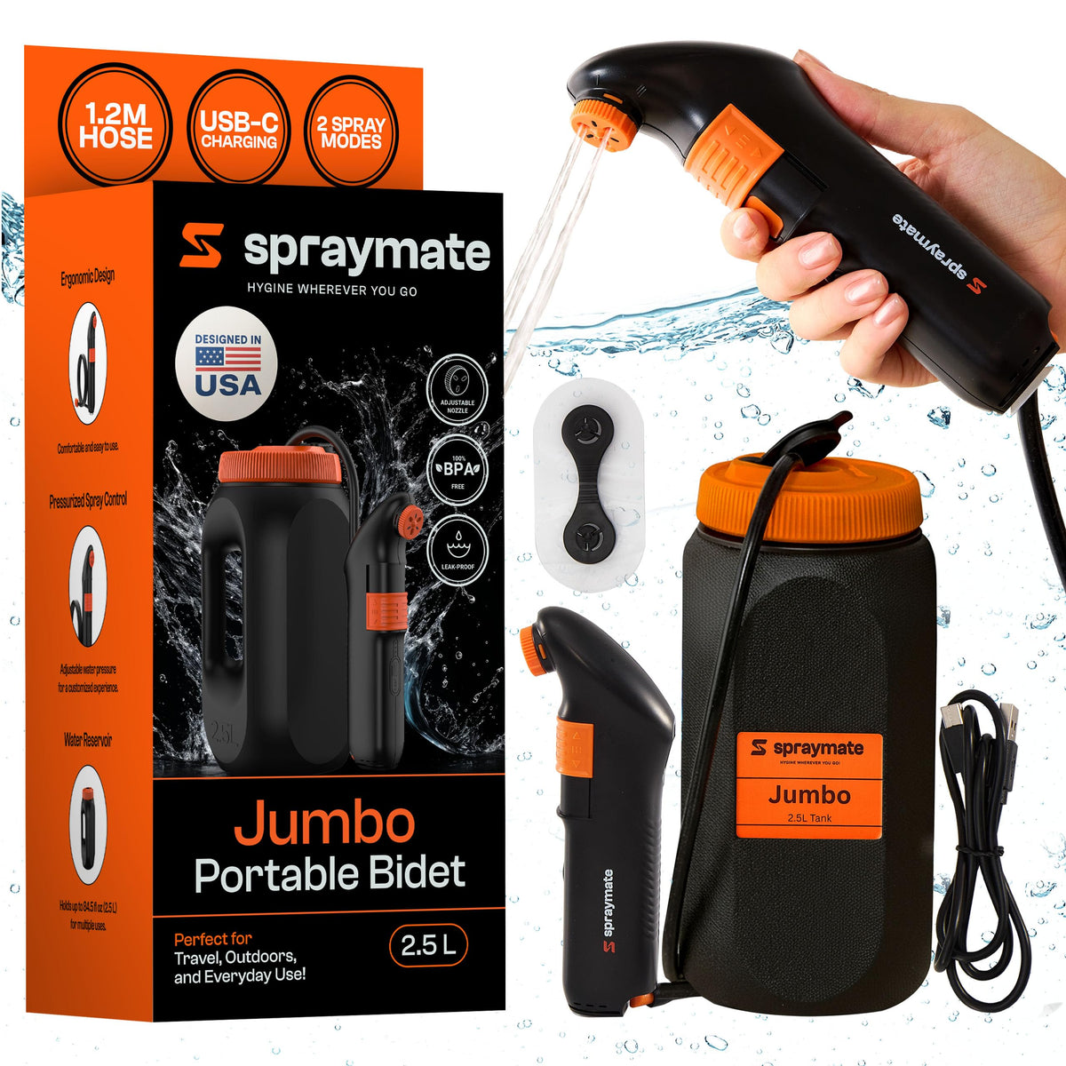 Spraymate Portable Bidet for Travel - Electric High Pressure Rechargeable Bidet – product photo (Bidets)