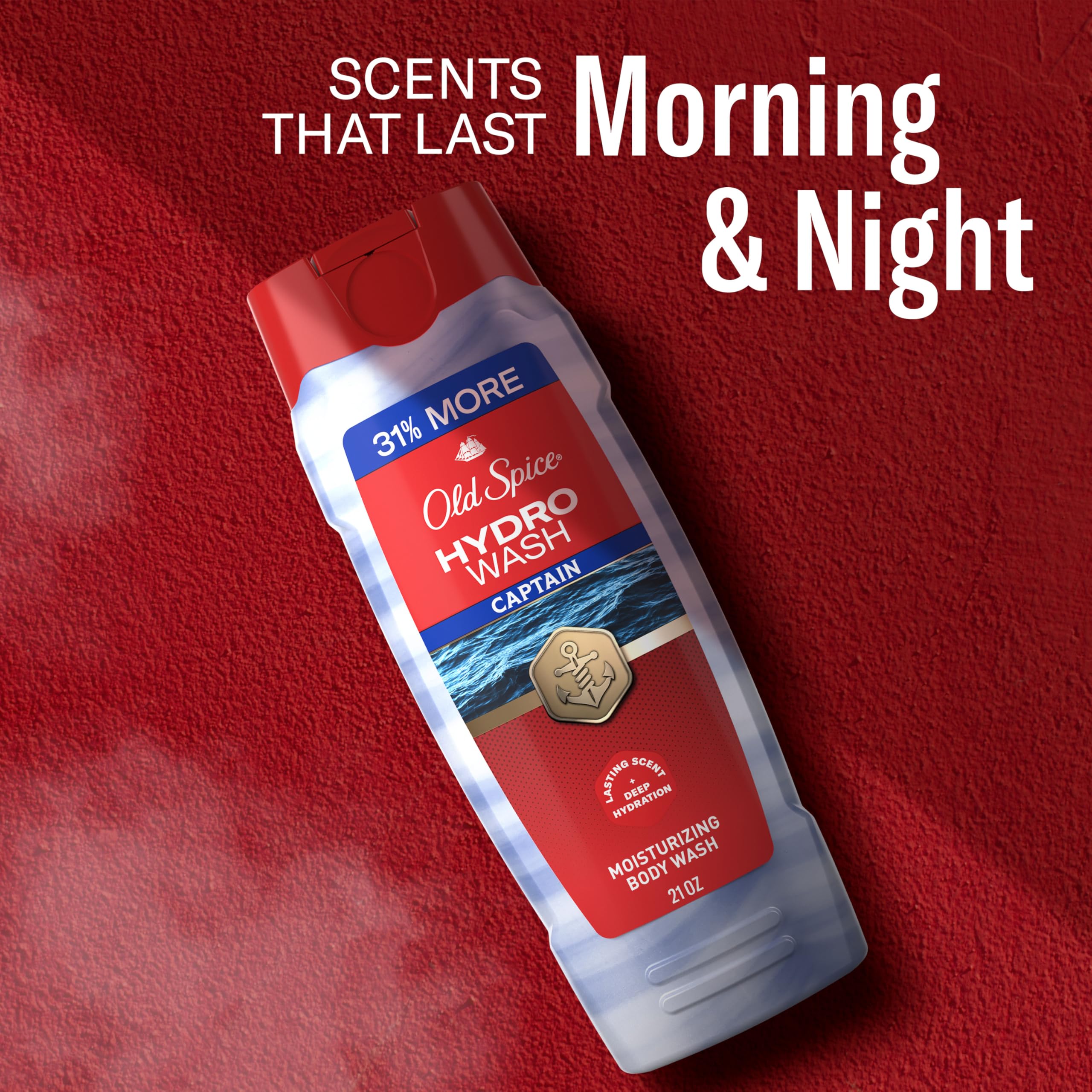 Old Spice Moisturizing Body Wash for Men with ocean mist and bergamot scent, showing four 21 oz bottles of deep hydration skin cleanser