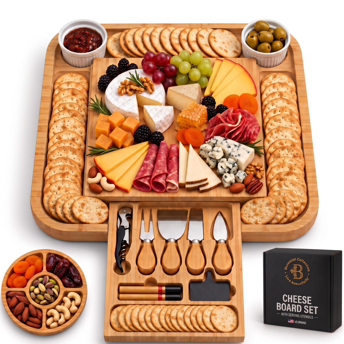 Charcuterie Boards Gift Set with Hidden Drawer - Bambüsi Official Imagery - 2