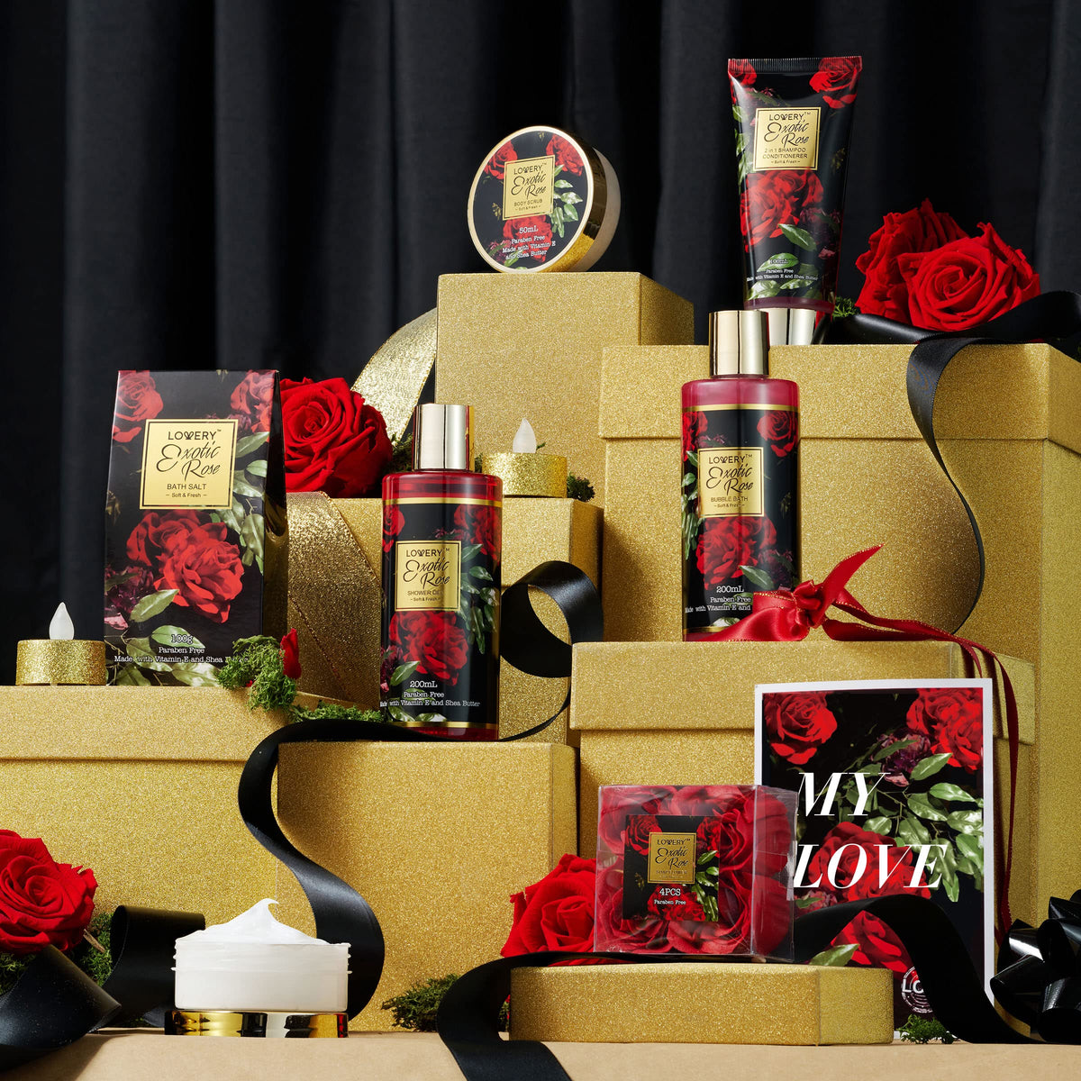 LOVERY Mothers Day Gifts from Daughter and Son, Spa Bath and Body Gift Set, Exotic Rose Gift Basket for Women & Men, Tha