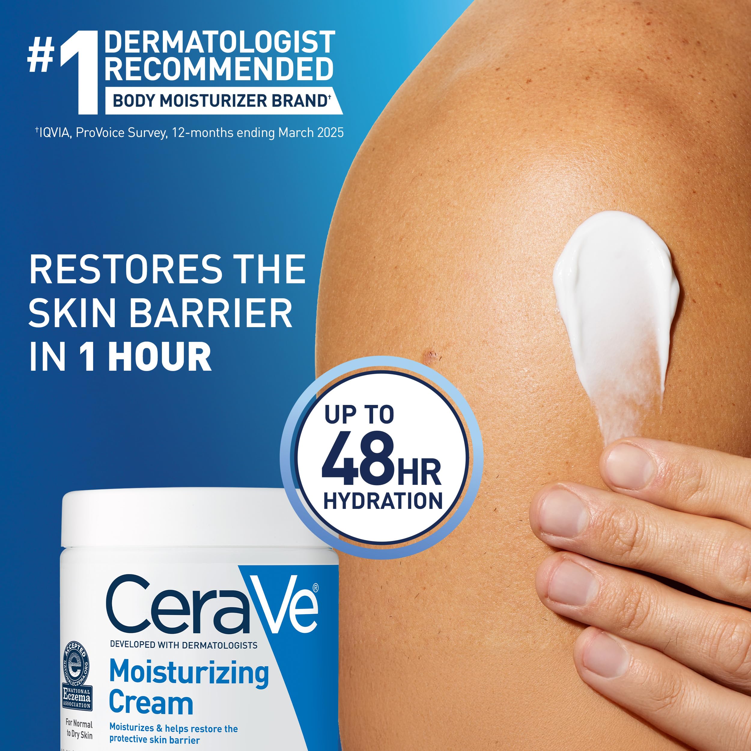 CeraVe Moisturizing Cream 19oz jar for body and face, suitable for dry skin, with a smooth, white cream visible in the image.