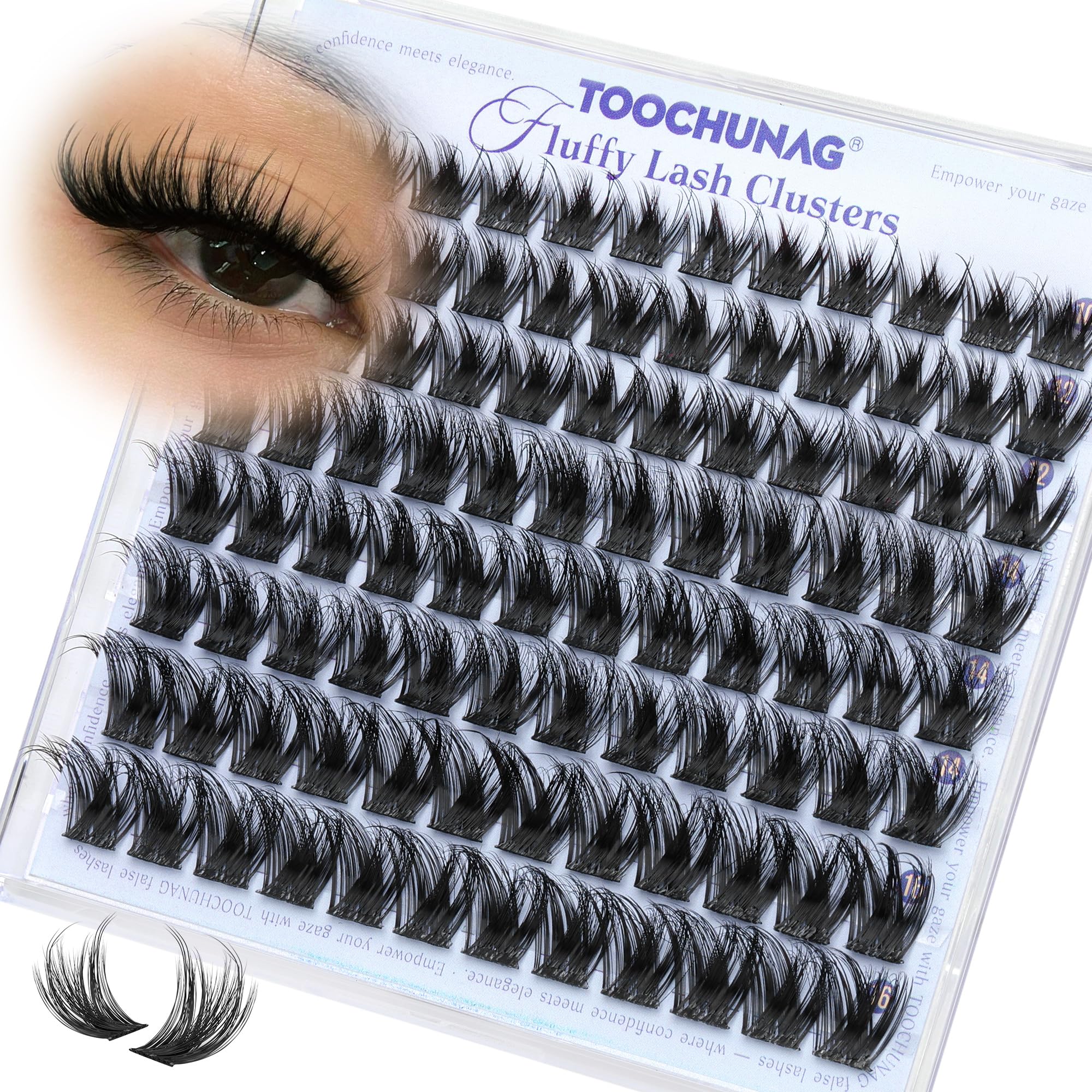 TOOCHUNAG Fluffy Lash Clusters with Wispy D Curl false eyelash clusters, showcasing soft, natural-looking false eyelashes.