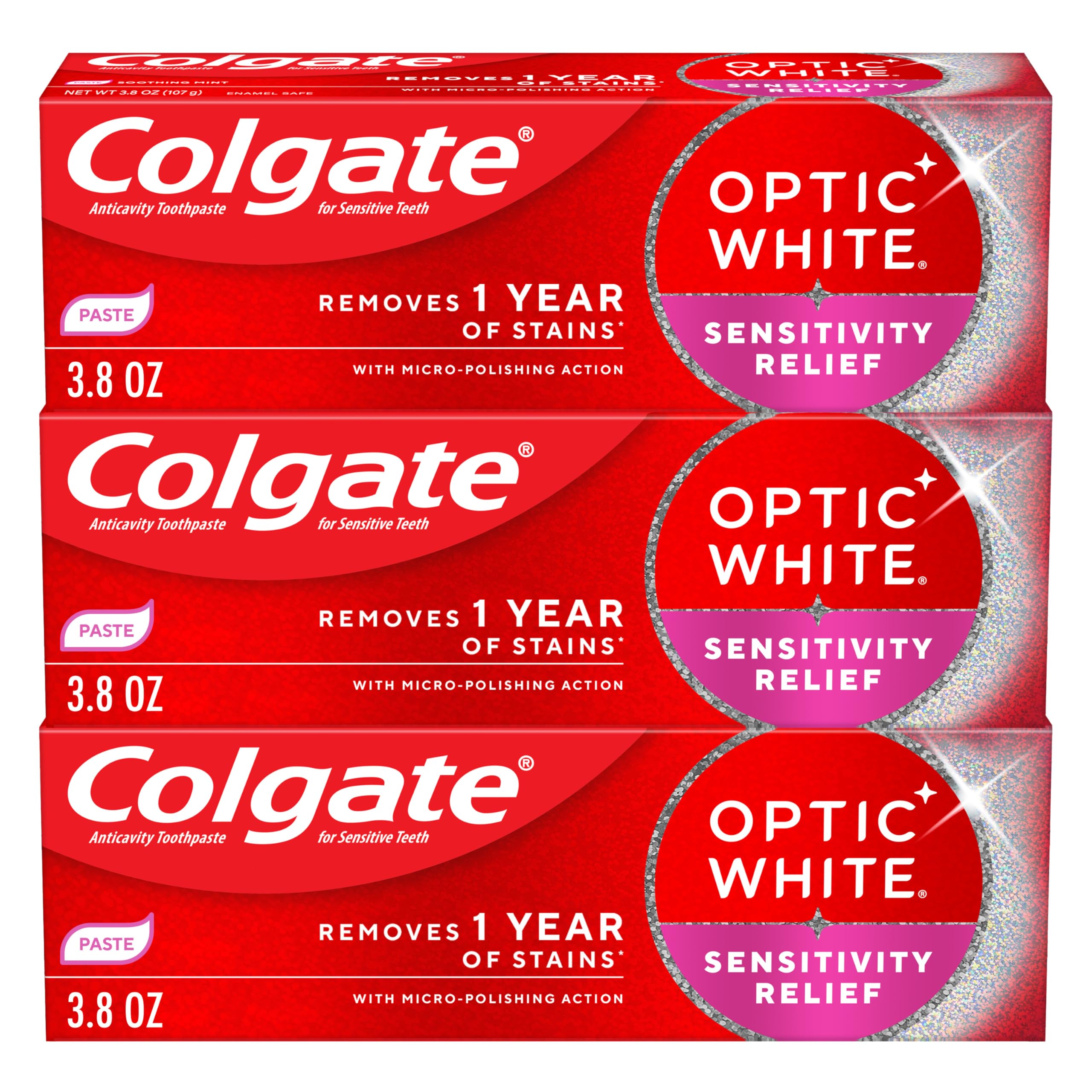 Colgate Optic White Sensitivity Relief Whitening Toothpaste, 3 - Product Imagery