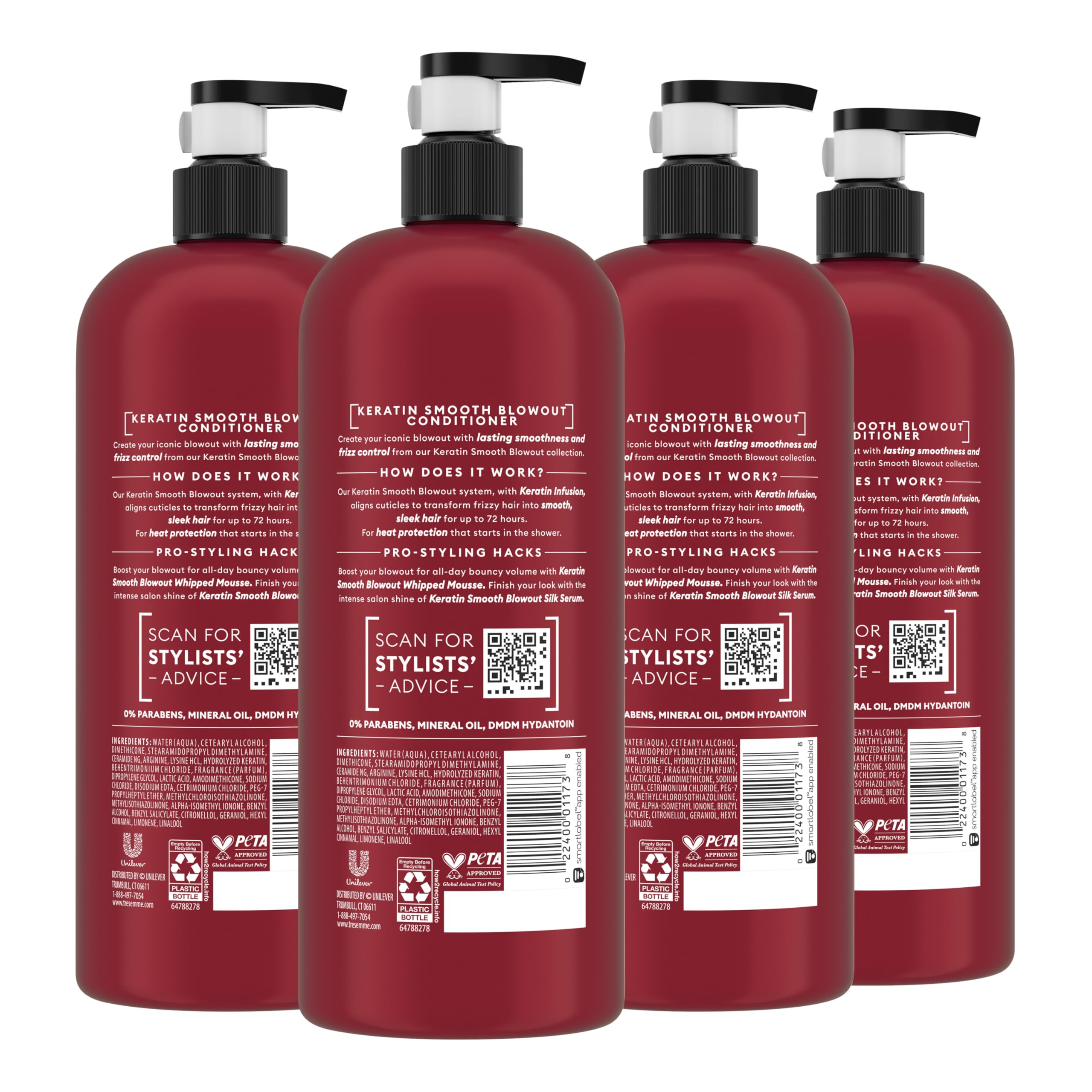 TRESemmé Keratin Smooth Conditioner bottle, 28 oz, 4-pack, for smooth, shiny hair with keratin infusions