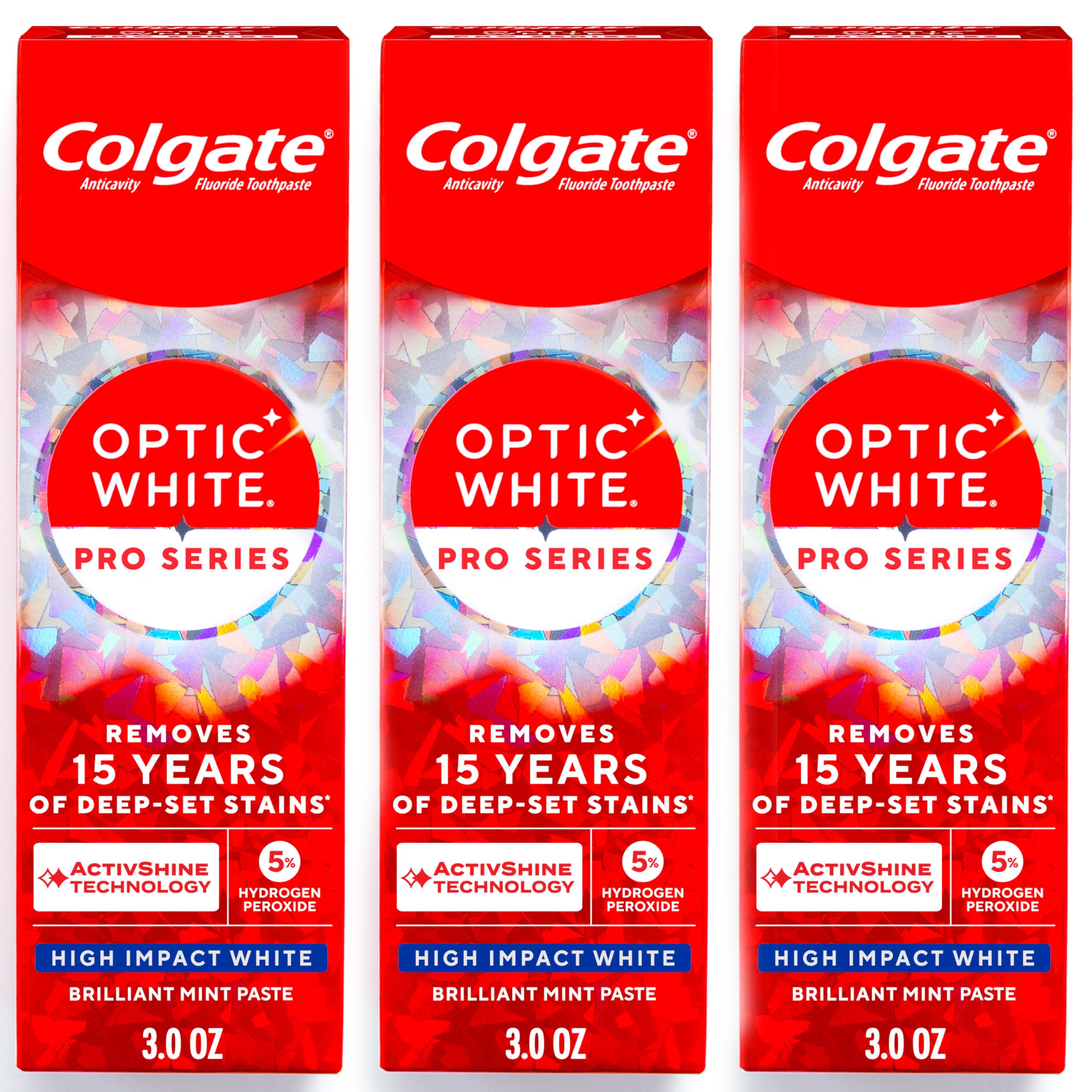Colgate Optic White Pro Series High Impact White, 3 Pack, Teeth - Product Imagery