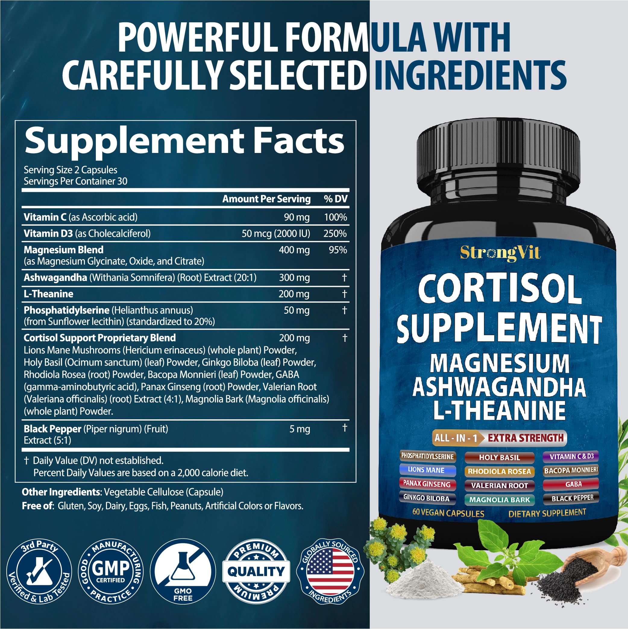 StrongVit Cortisol Supplement with Ashwagandha & Magnesium