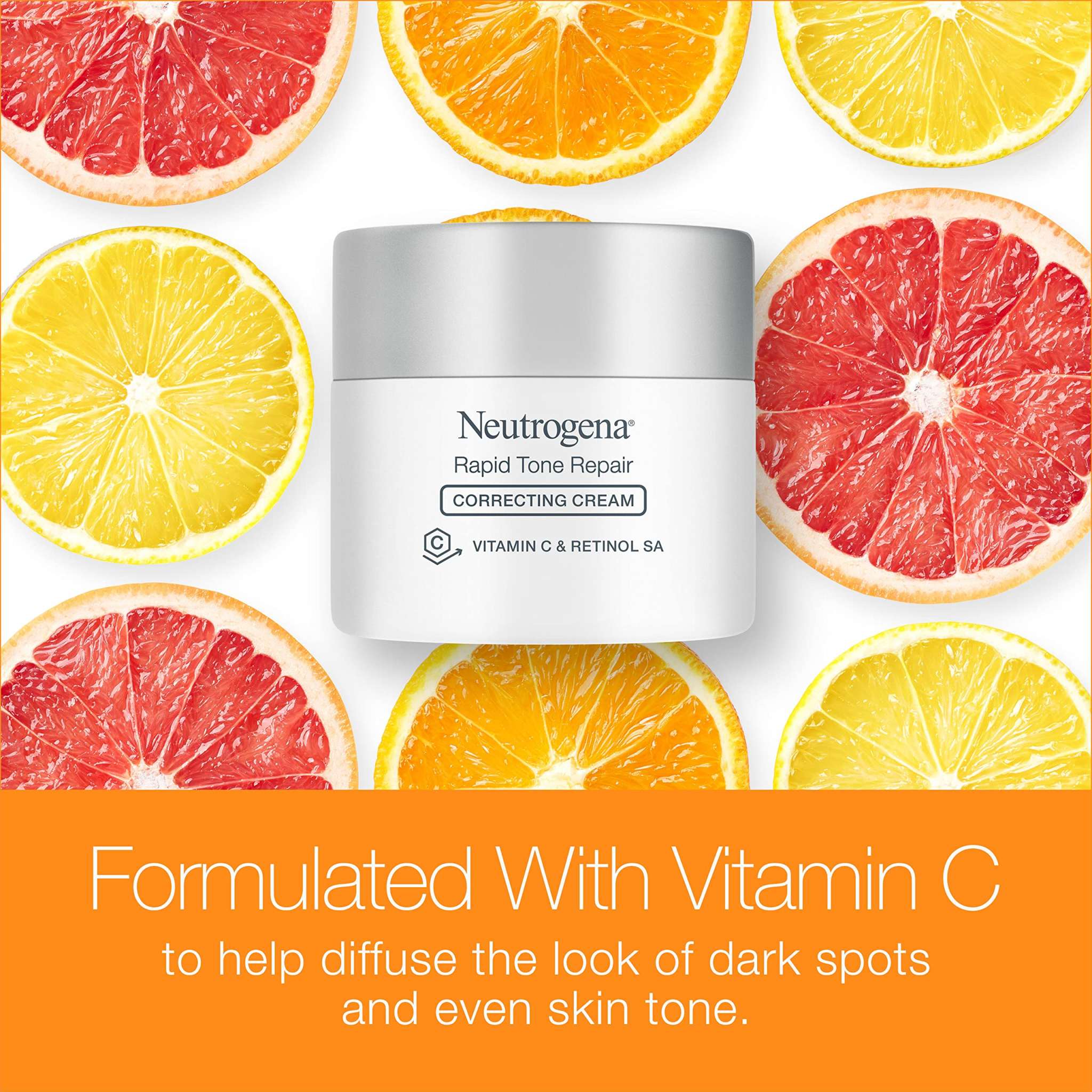Neutrogena Rapid Tone Repair moisturizer with retinol and vitamin C, 1.7oz, smooths and brightens skin with visible results.
