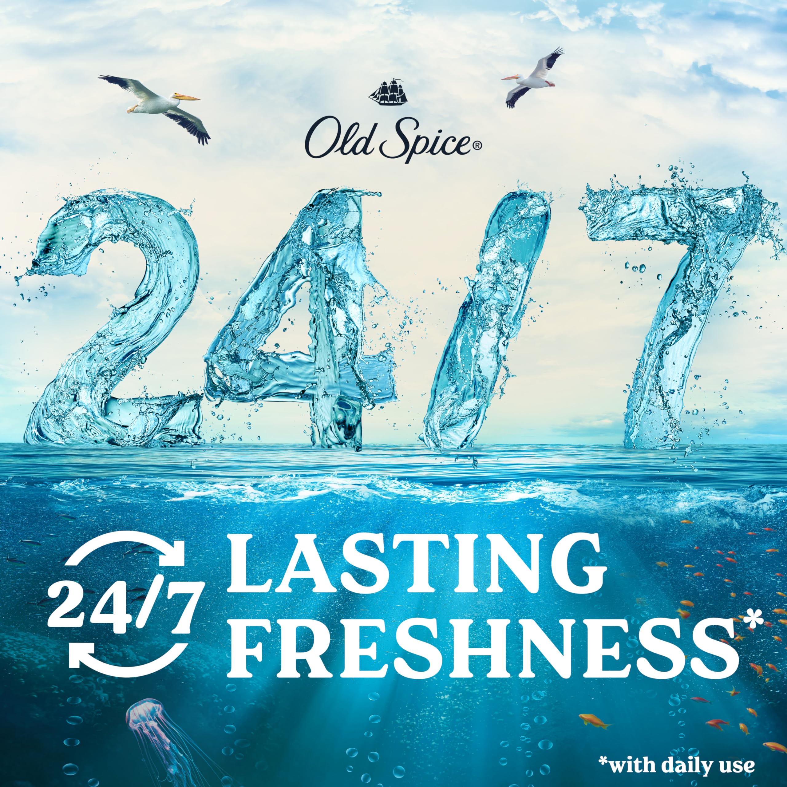 Old Spice Cleansing Body Wash for Men, 24/7 Shower Fresh with ocean waves scent, exfoliates and cleanses skin, 18 oz bottle.