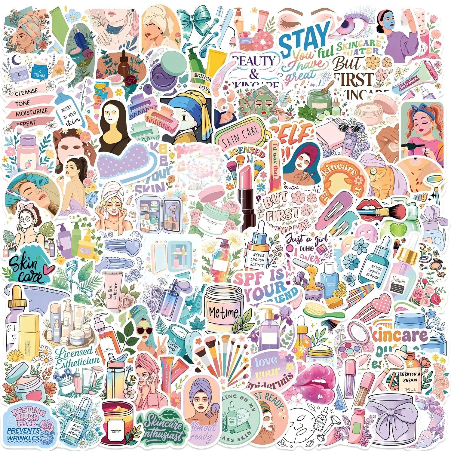 120Pcs Skincare Beauty Quote Vinyl Decals for Bike Skate Luggage - Product Imagery