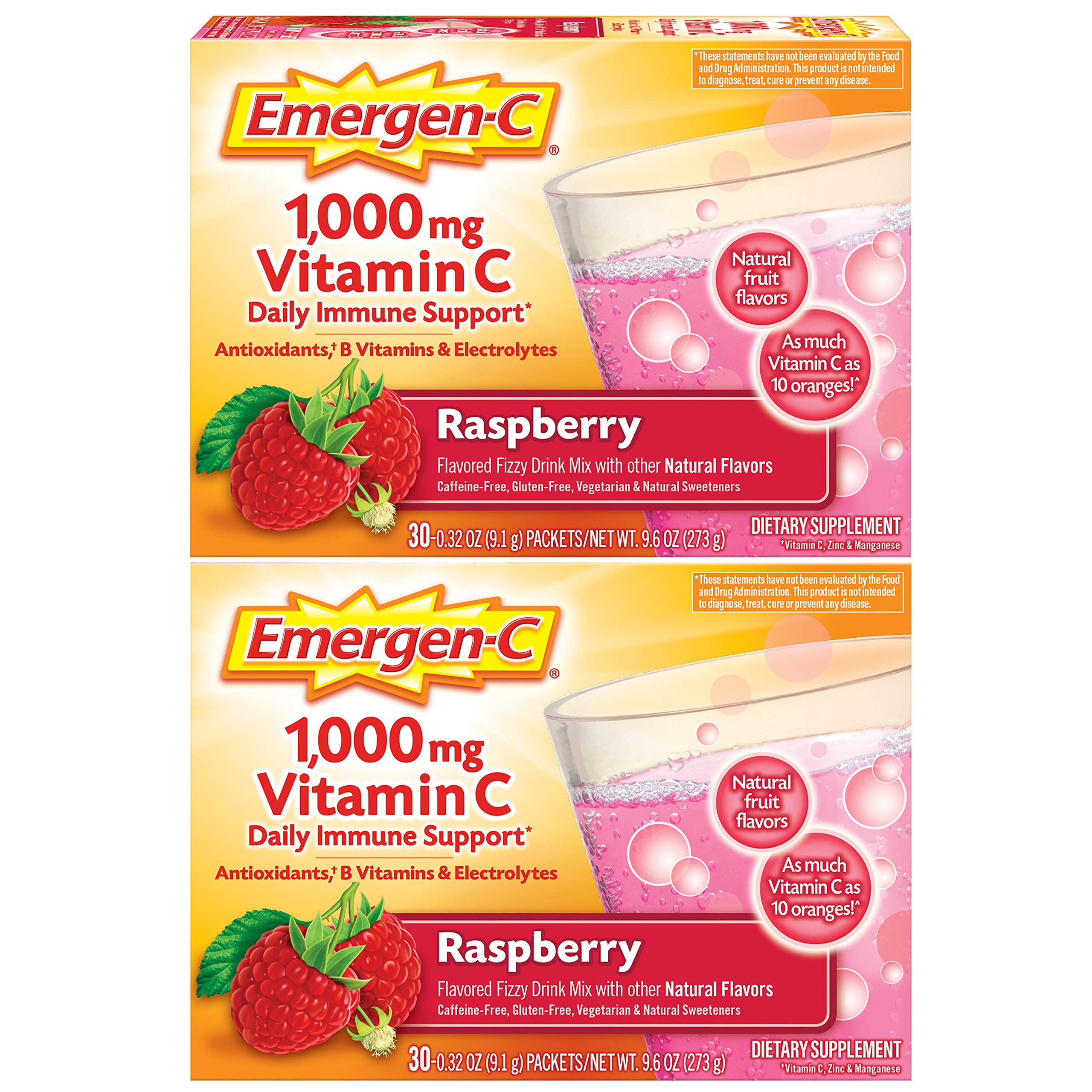 Emergen-C Vitamin C 1000mg Immune Support Powder, Raspberry, 60 - Product Imagery