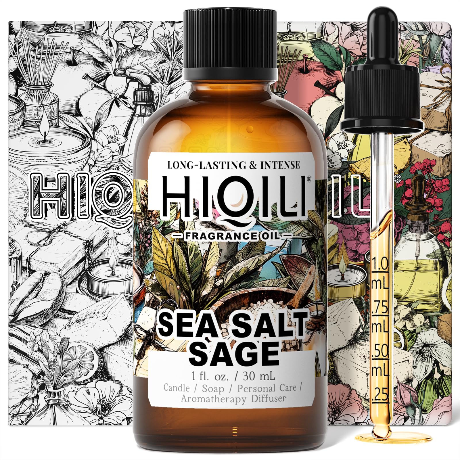 HIQILI Sea Salt Sage Fragrance Oil for Diffuser Use, DIY Perfume - 1 Fl Oz