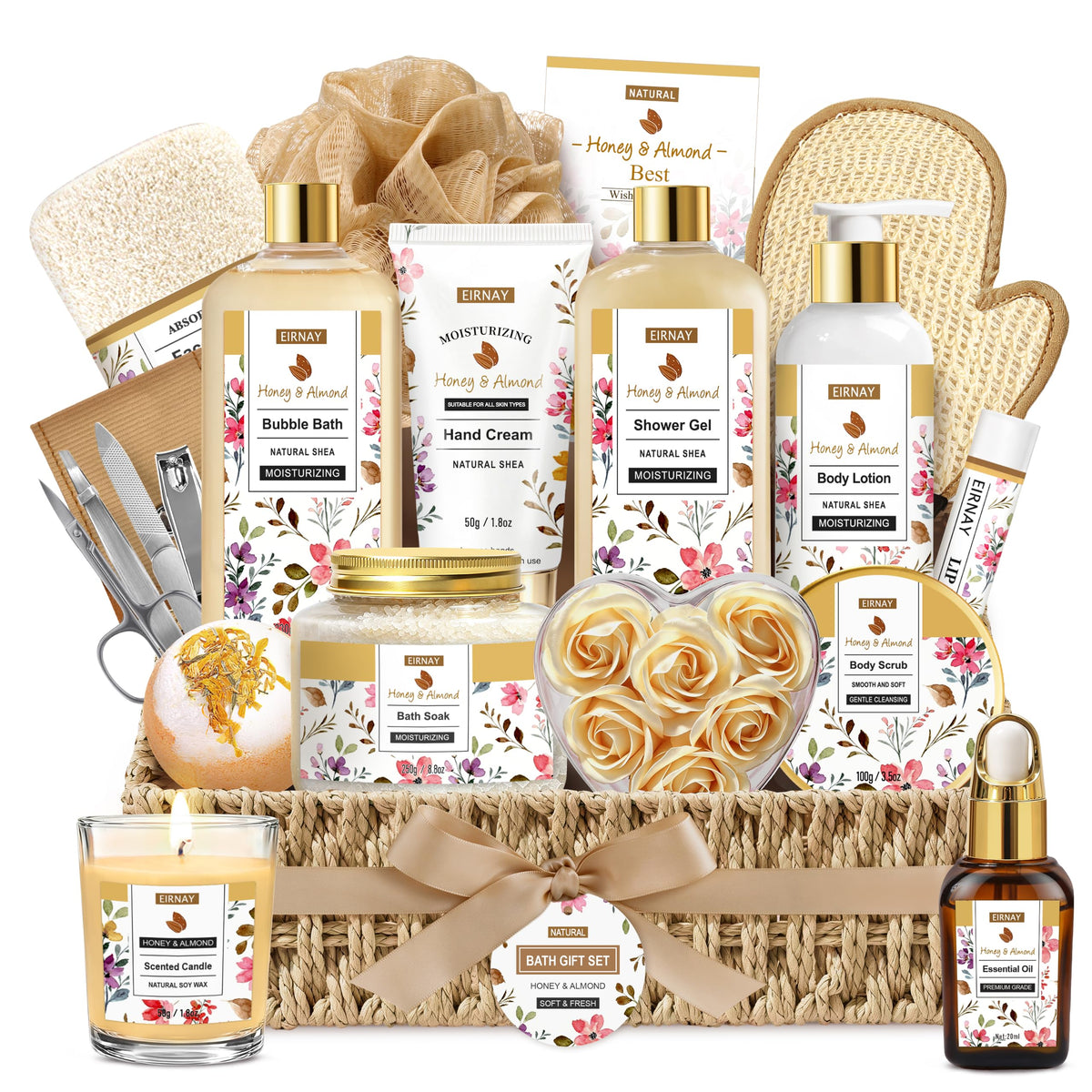 Birthday Gifts for Women 17 Pc Honey Almond Spa Gift Baskets - EIRNAY Official Imagery - 2